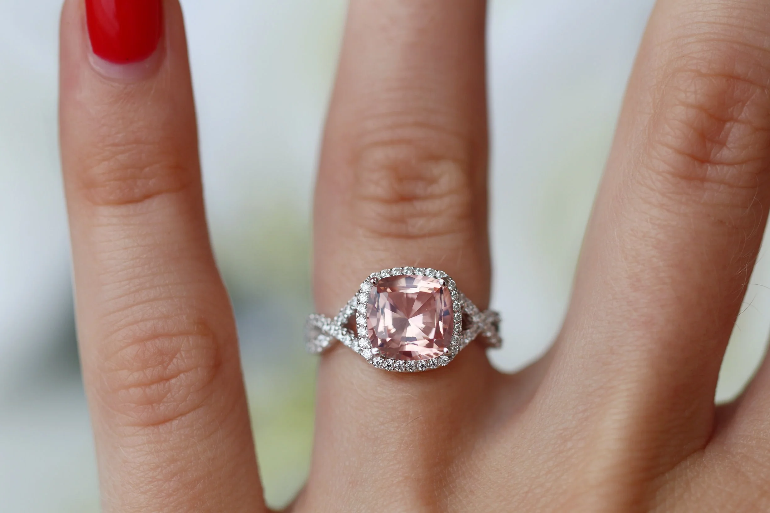 Flair Cushion Cut Morganite Twisted Engagement Ring in Sterling Silver - Image 3