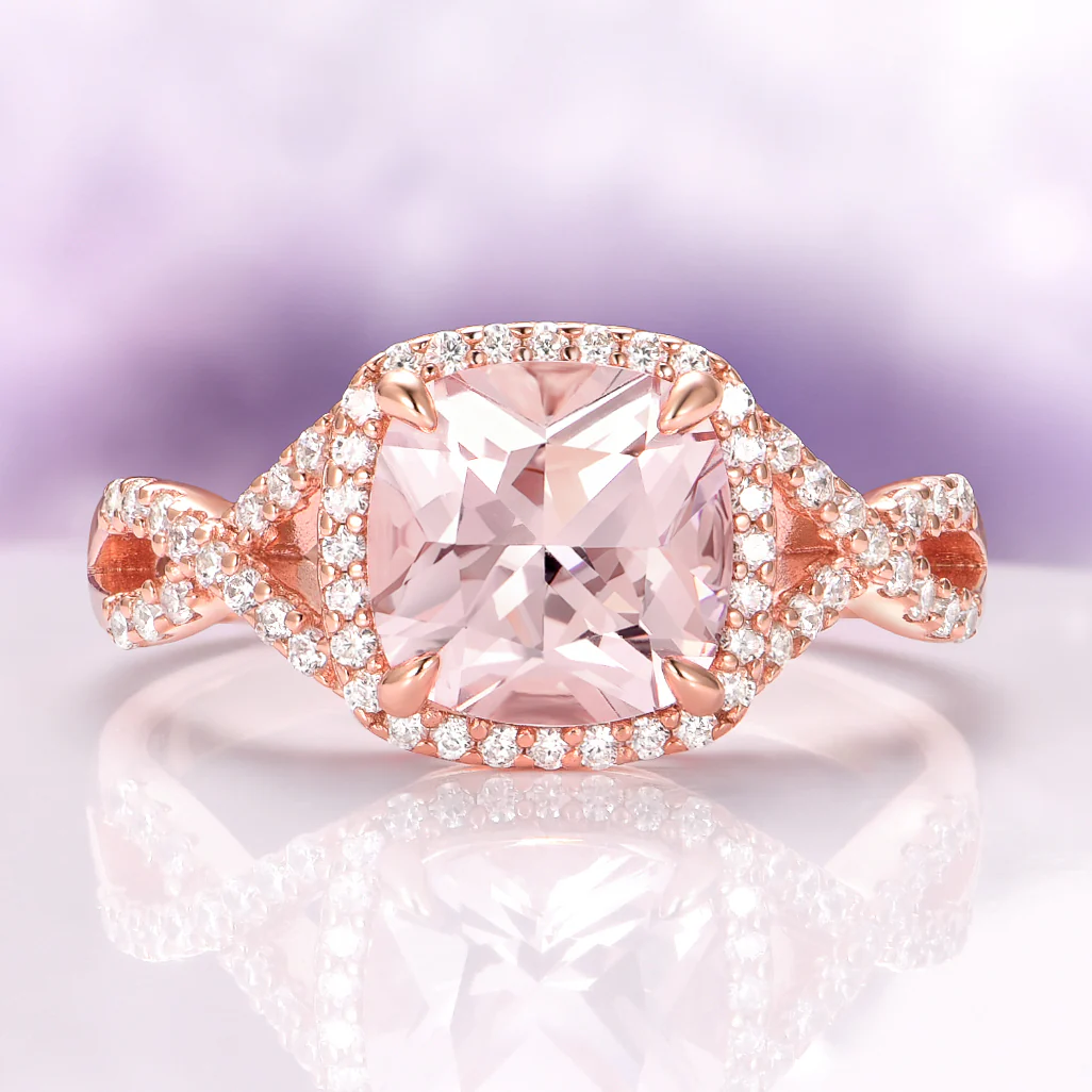 Flair Cushion Cut Morganite Engagement Ring in 14K Rose Gold Vermeil