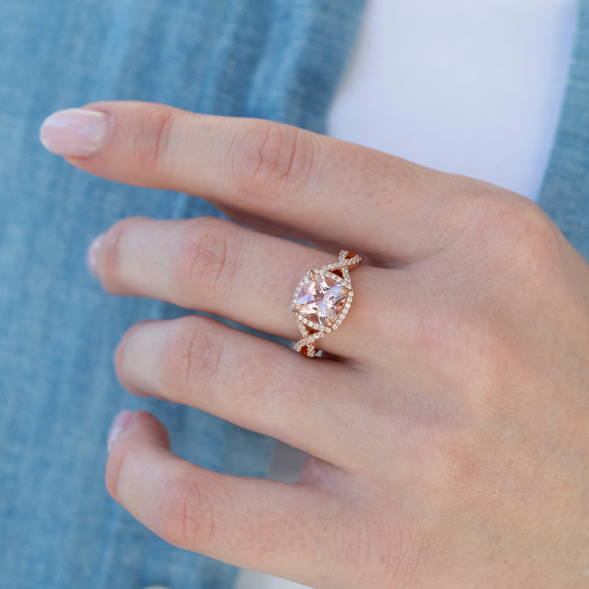 Flair Cushion Cut Morganite Engagement Ring in 14K Rose Gold Vermeil - Image 3