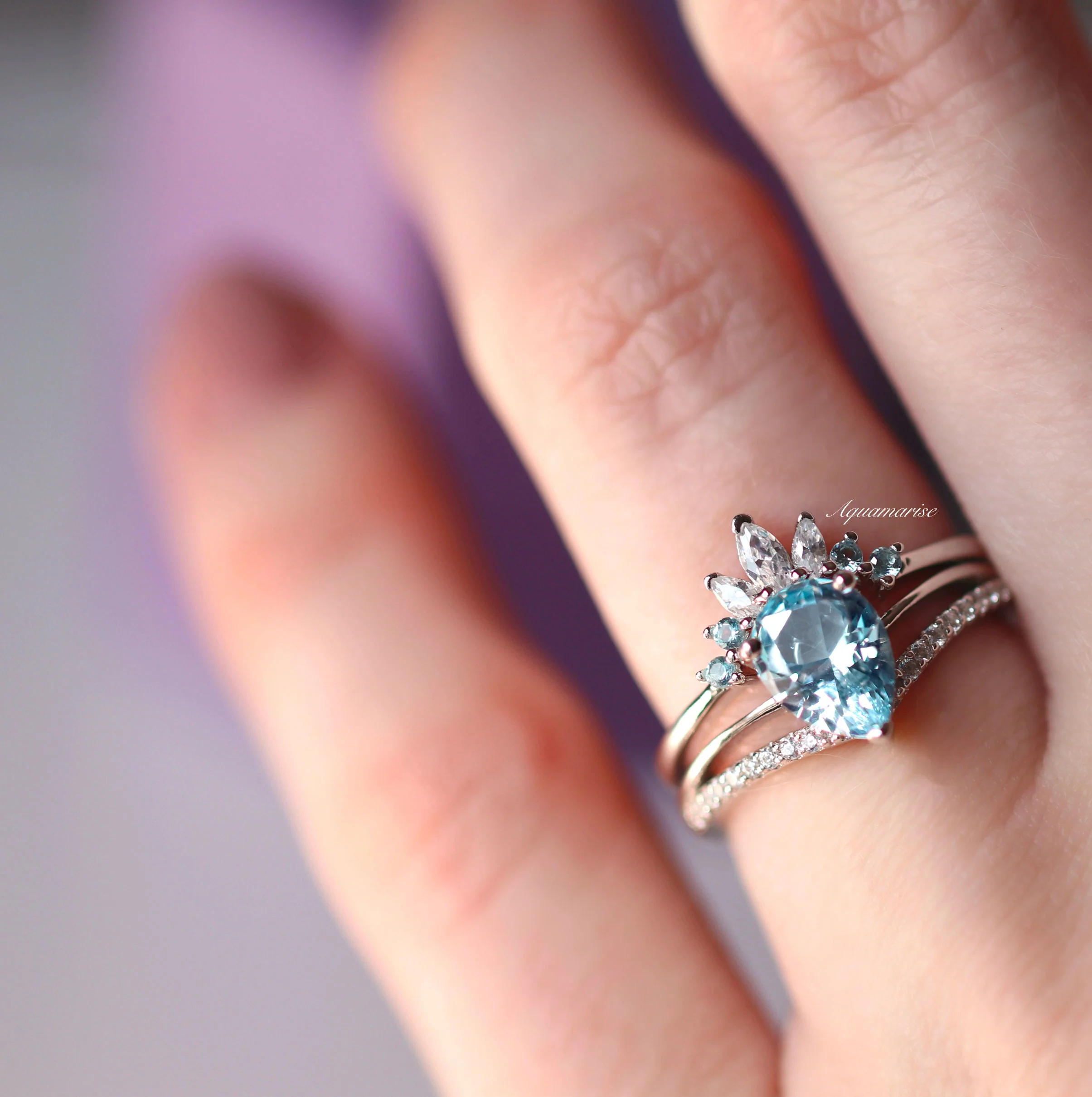 Dakota Teardrop Aquamarine Ring Set in Sterling Silver - Image 3