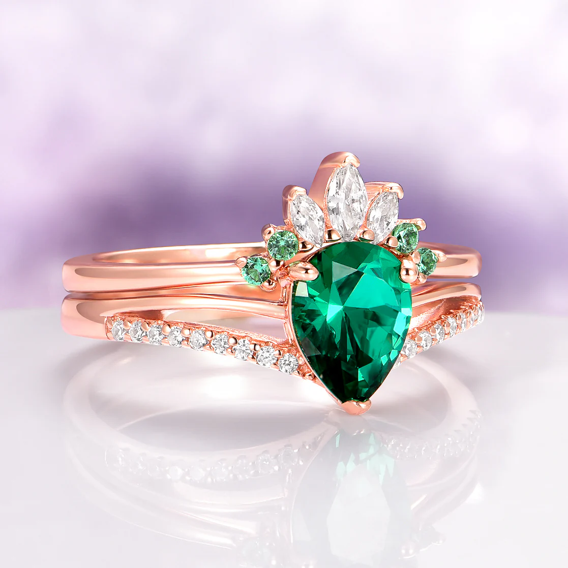 Dakota Teardrop Emerald Ring Set in 14K Rose Gold Vermeil - Image 4