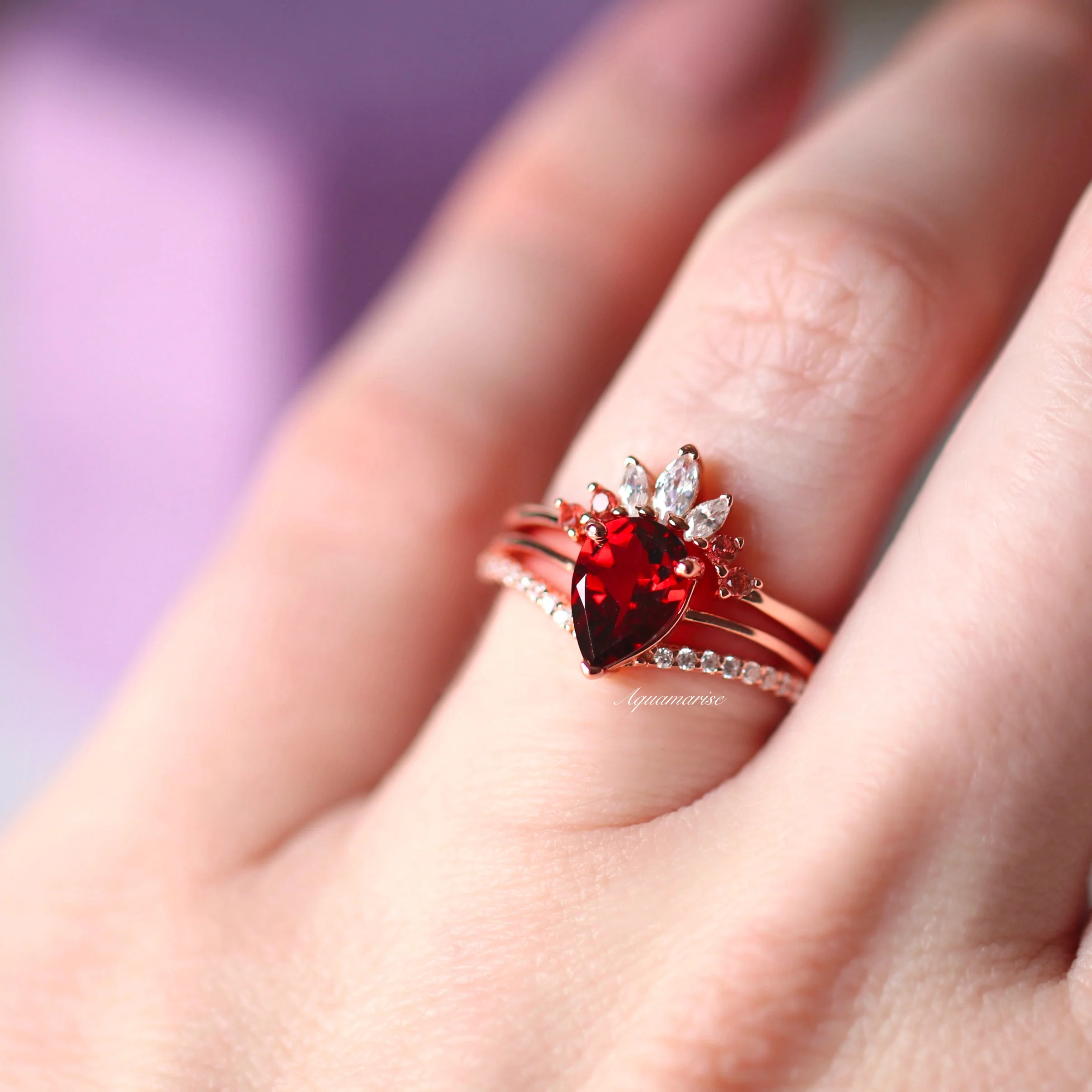 Dakota Natural Red Garnet Ring Set in 14K Rose Gold Vermeil - Image 2