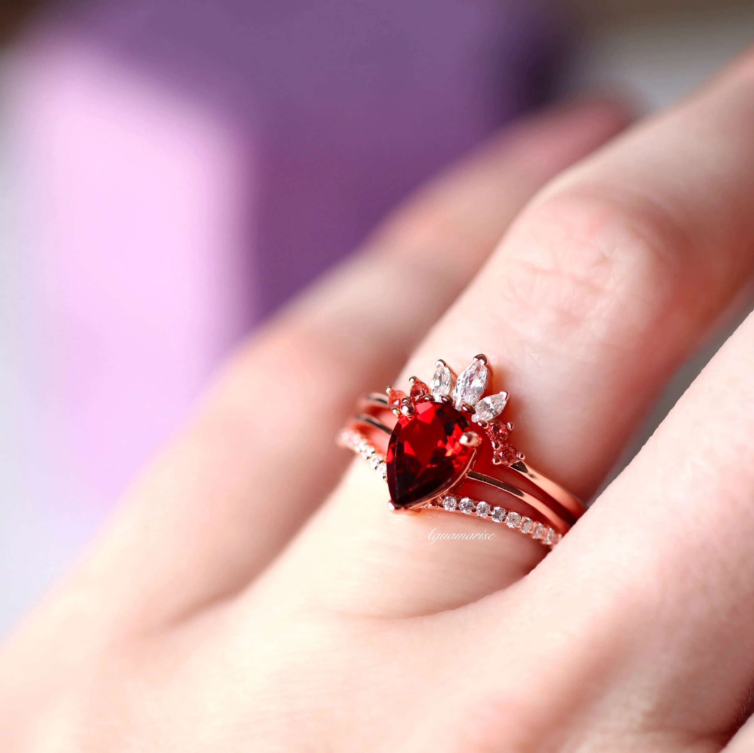 Dakota Natural Red Garnet Ring Set in 14K Rose Gold Vermeil - Image 3