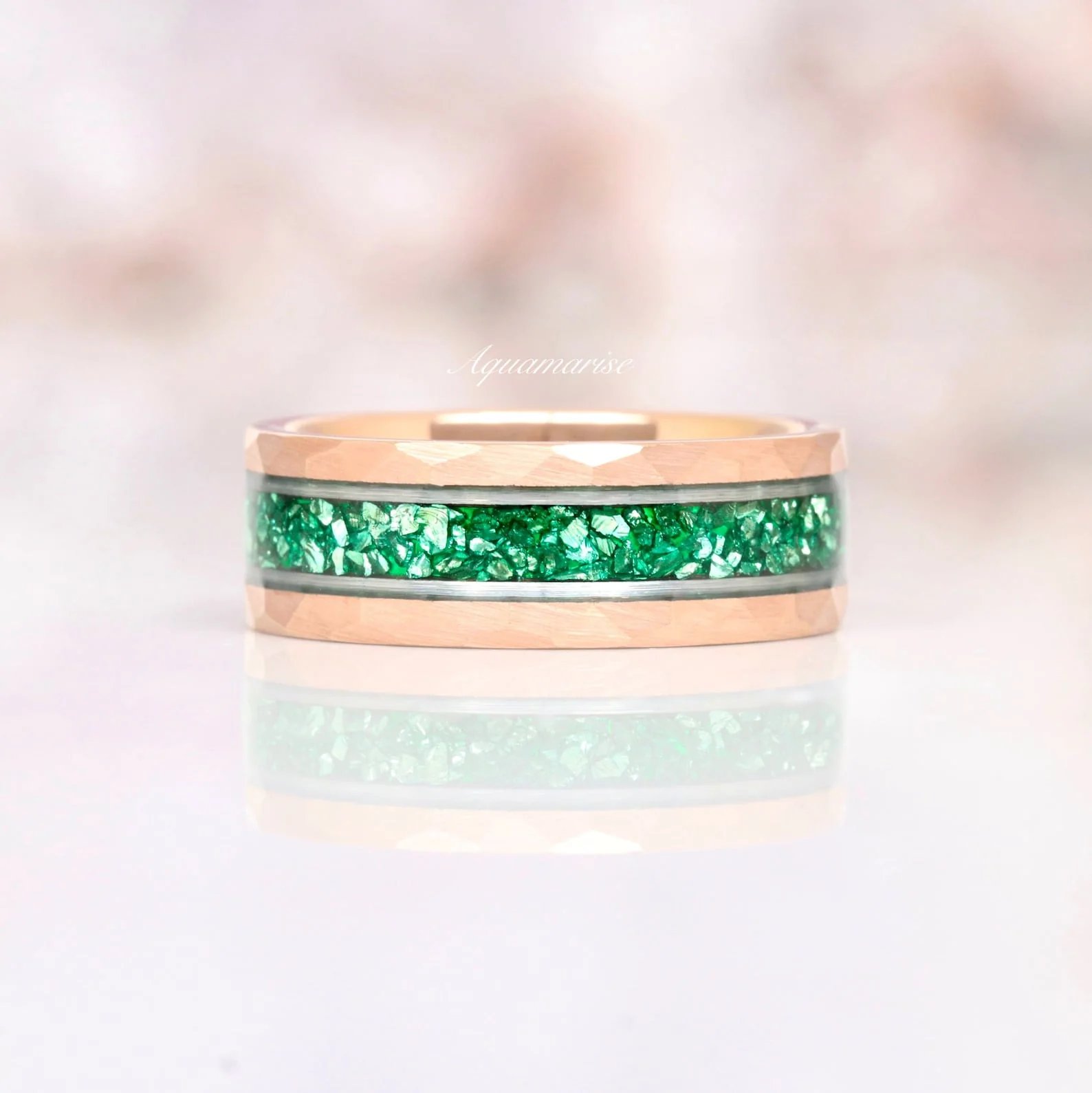 Simulated Diamond & Emerald Leaf Couples Ring Set - Image 3