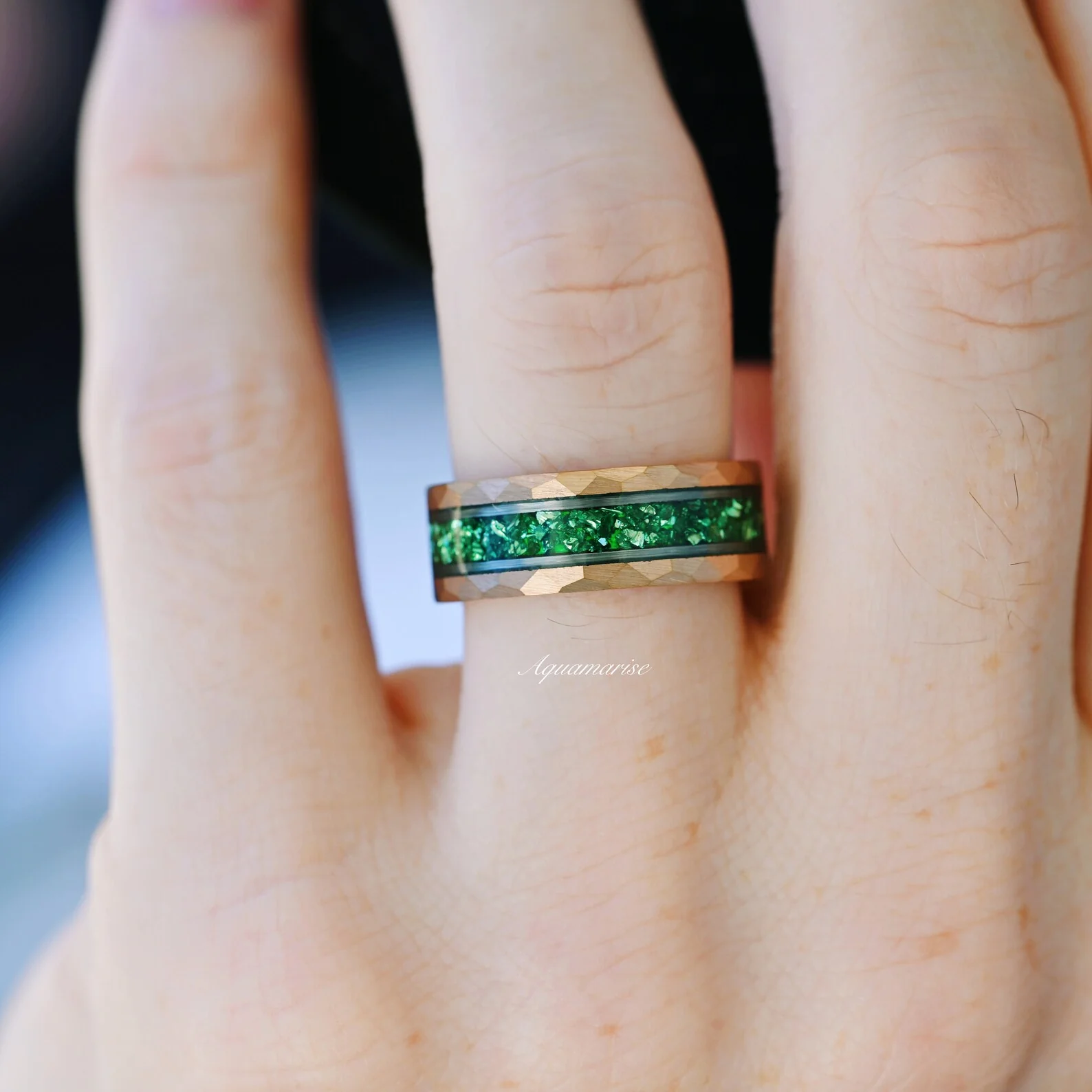 Simulated Diamond & Emerald Leaf Couples Ring Set - Image 4