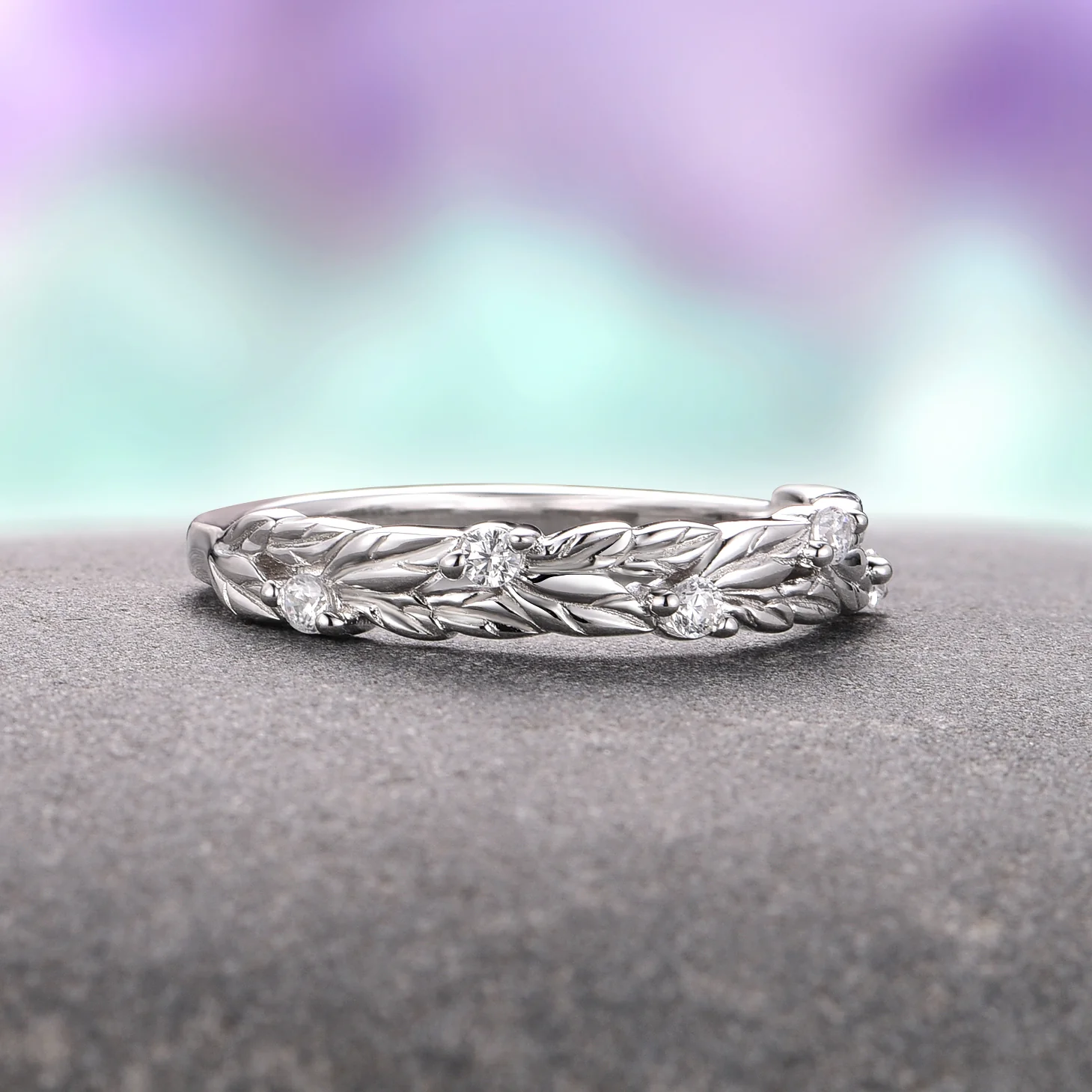 Leaf Wedding Band in Sterling Silver - Image 3