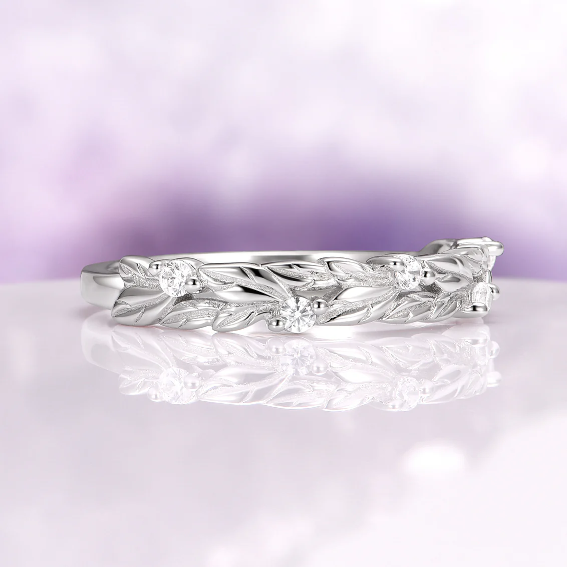 Leaf Wedding Band in Sterling Silver - Image 5