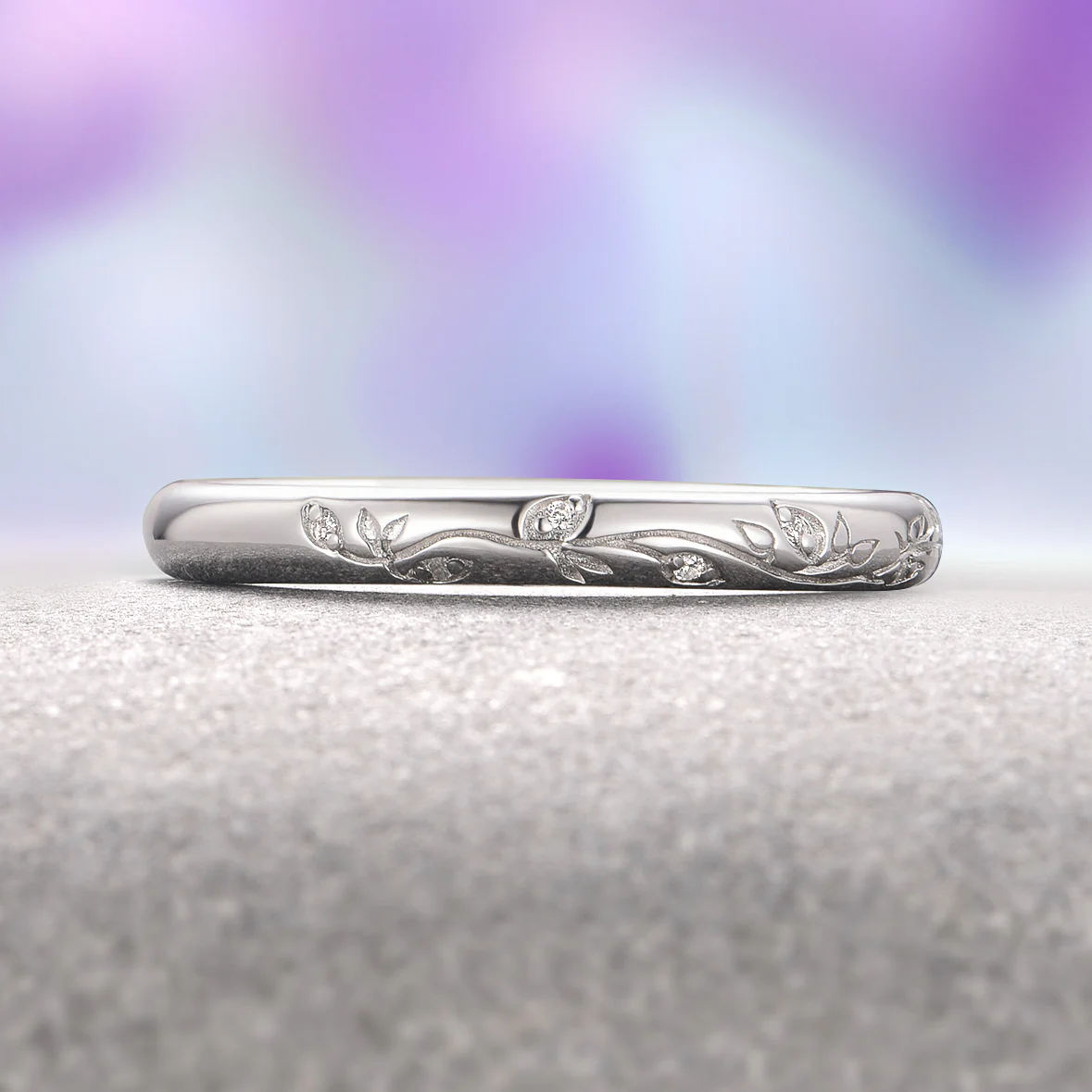 Natural Diamond Leaf Wedding Band in 14K White Gold - Image 2