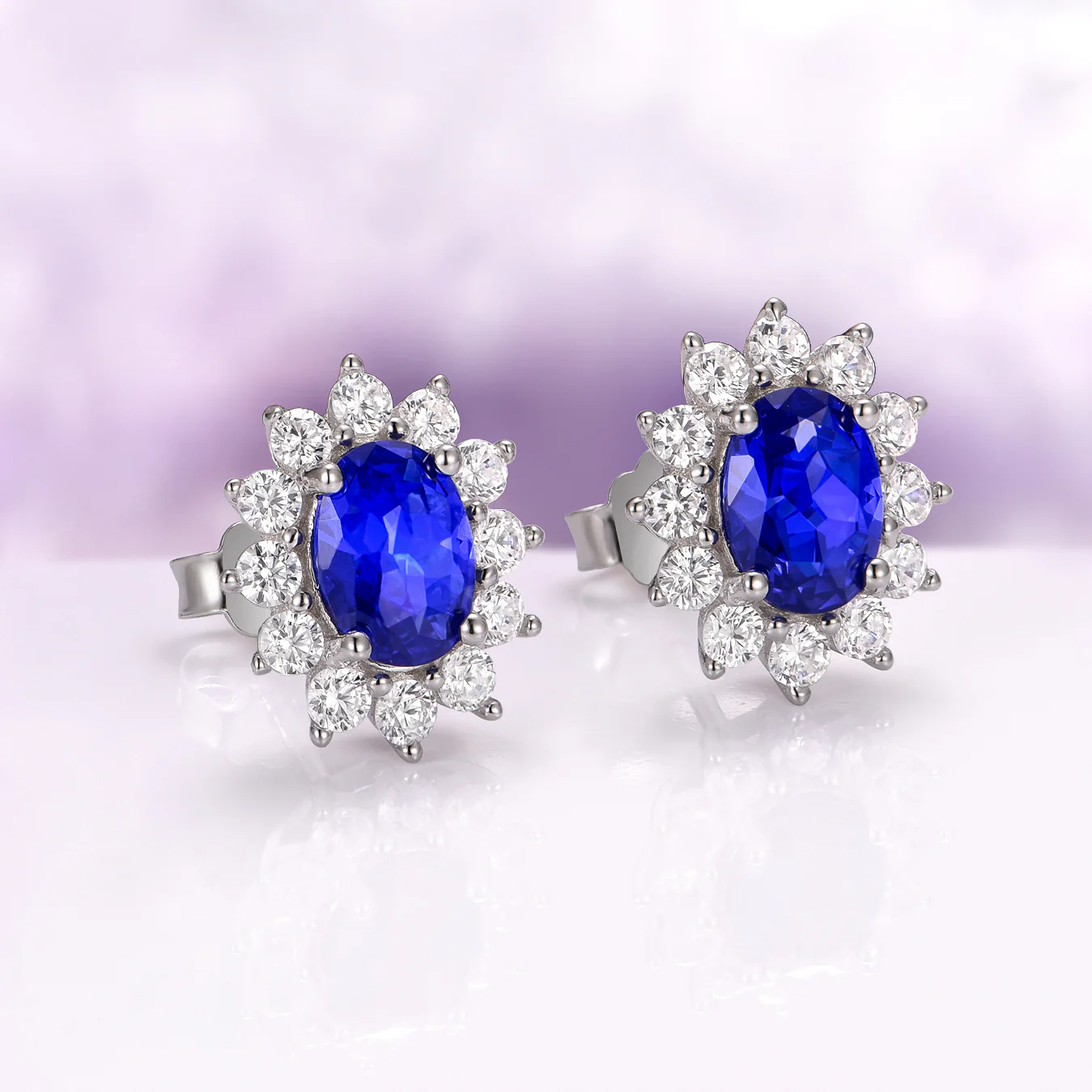 Princess Diana Blue Sapphire Stud Earrings in Sterling Silver - Image 3