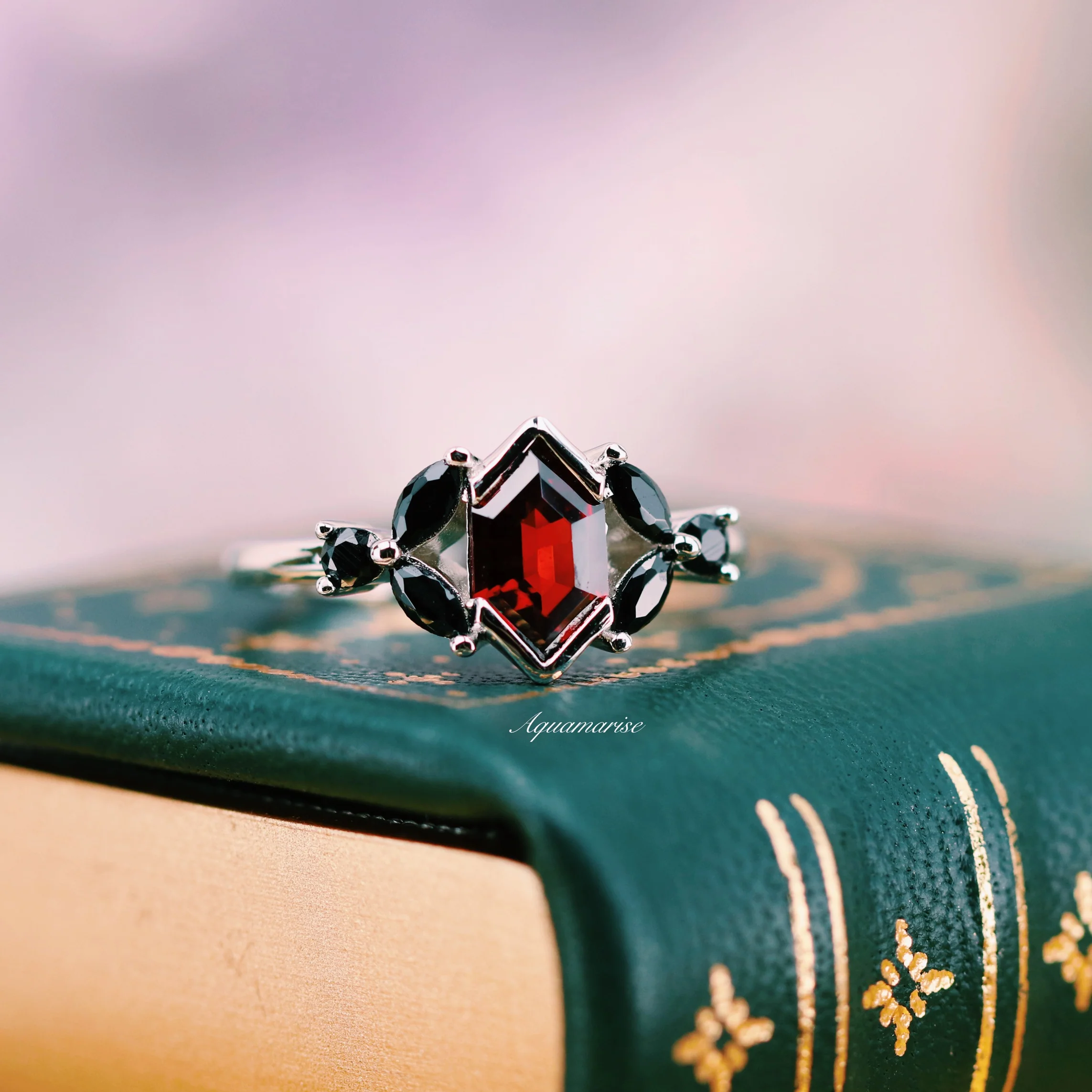 Red Dragon Garnet & Black Onyx Couples Ring Set - Image 3