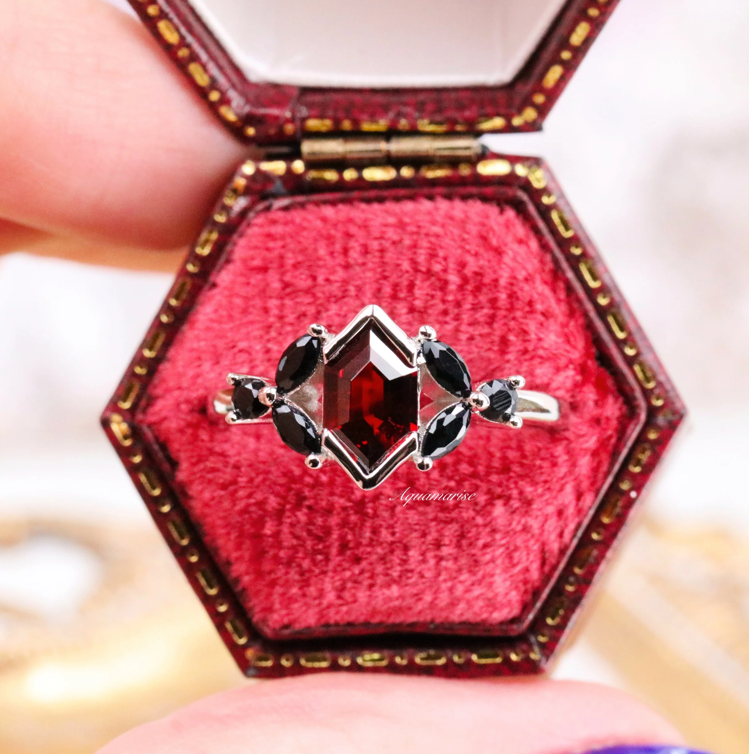 Red Dragon Garnet & Black Onyx Couples Ring Set - Image 5