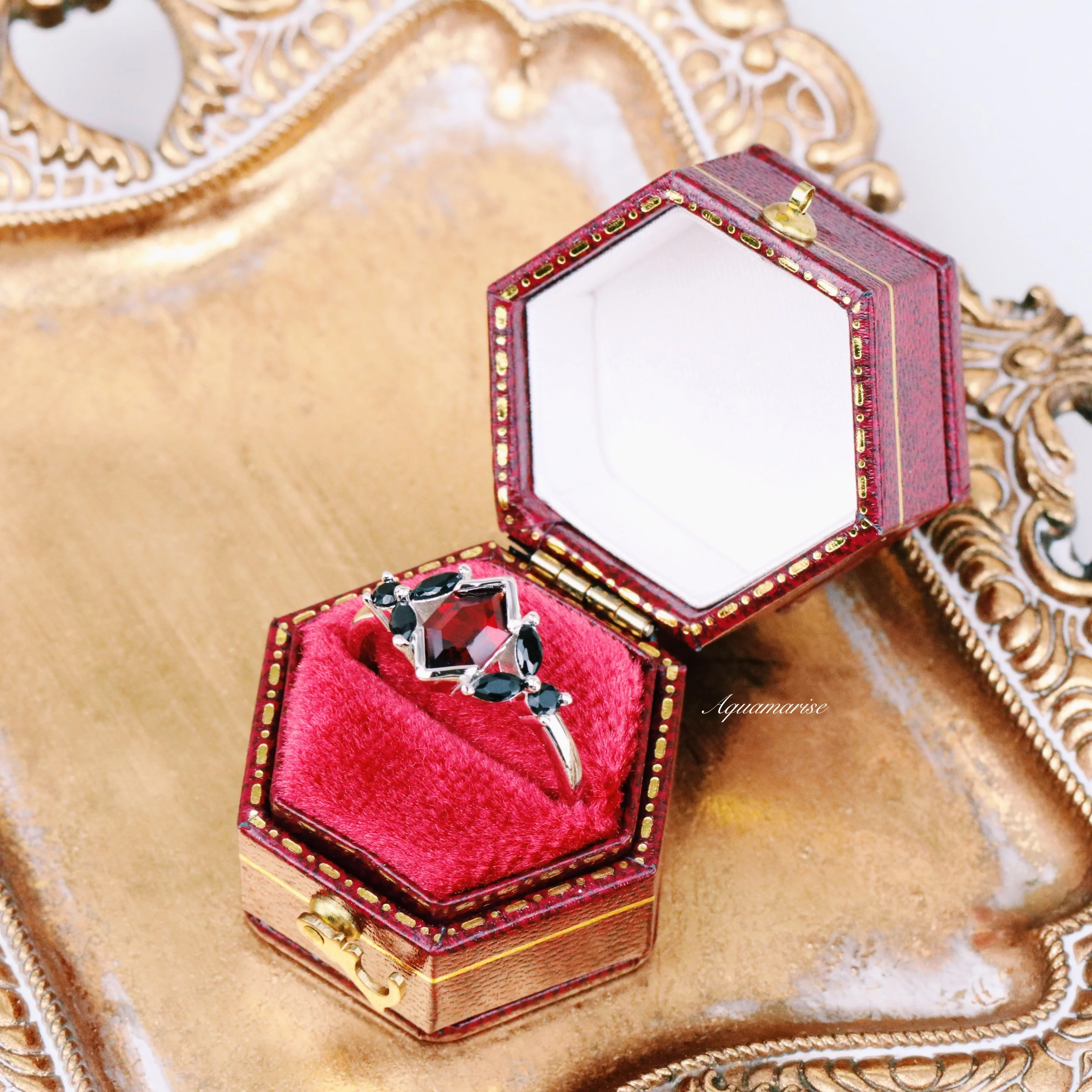 Red Dragon Garnet & Black Onyx Couples Ring Set - Image 6