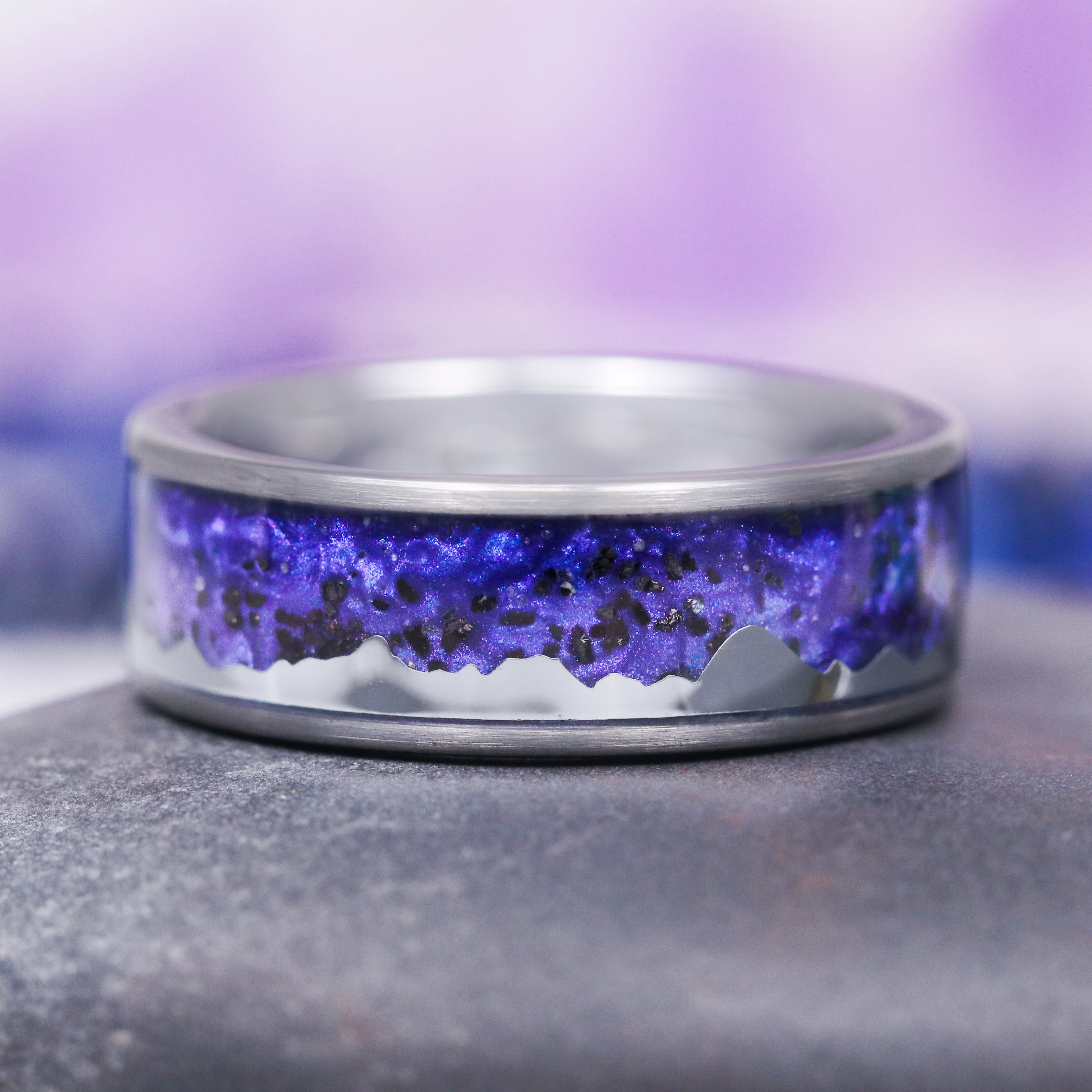 Dreamscape Wedding Band - 8MM Tungsten Carbide (Mountain Range)