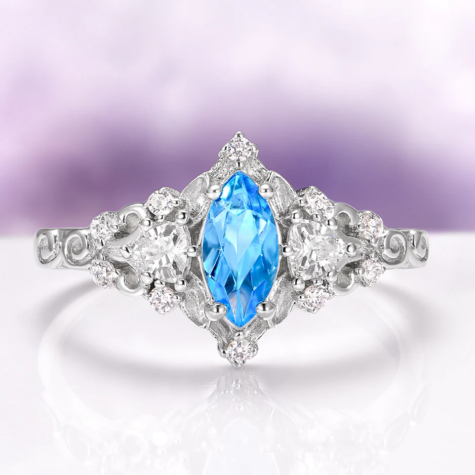 Elain Swiss Blue Topaz Fairy Leaf Ring in Sterling Silver