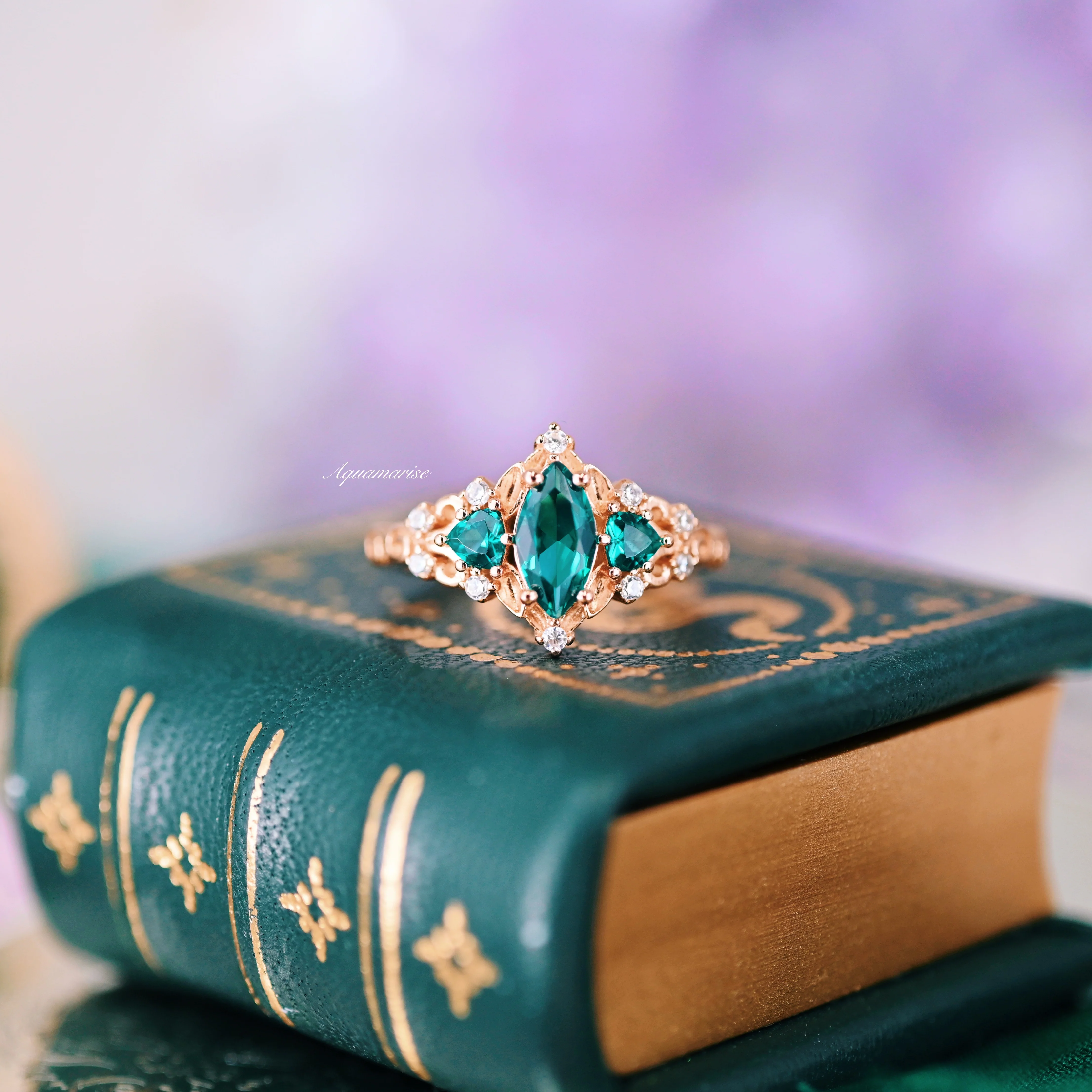 Elain Teal Sapphire Fairy Engagement Ring in 14K Solid Rose Gold - Image 4