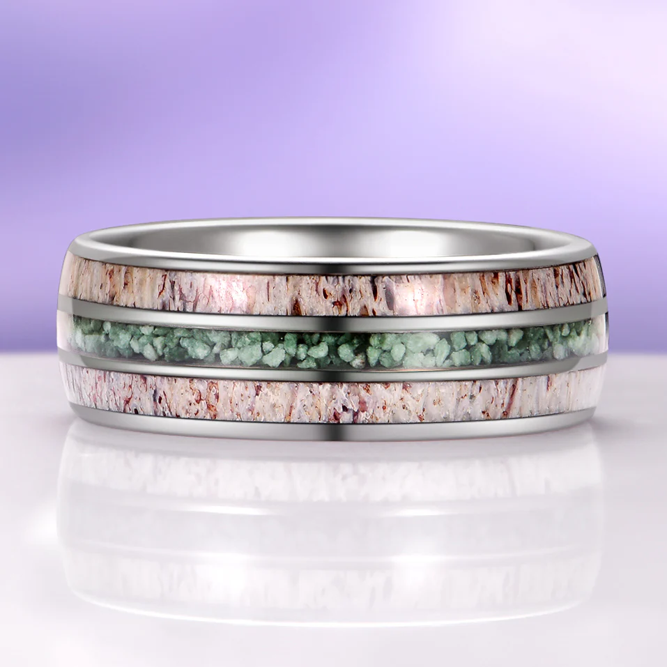 Elk Antler & Moss Agate Tungsten Carbide Wedding Band (8mm) - Image 2