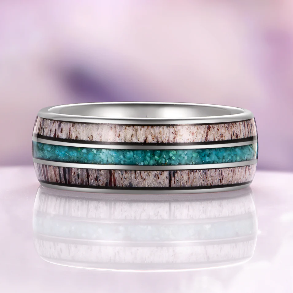 Elk Antler & Turquoise Tungsten Carbide Wedding Band (8mm) - Image 2