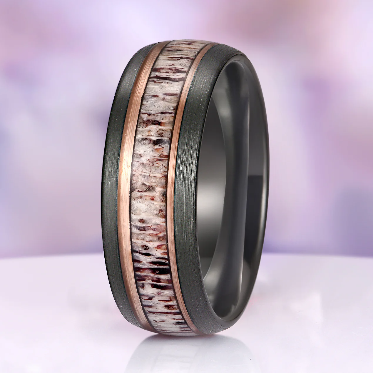 Elk Antler Two-Tone Tungsten Carbide Wedding Band (8mm)