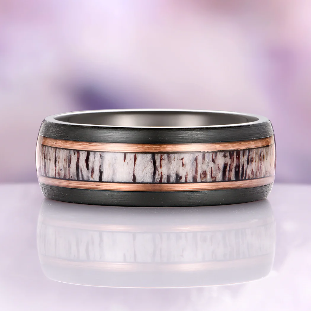 Elk Antler Two-Tone Tungsten Carbide Wedding Band (8mm) - Image 2