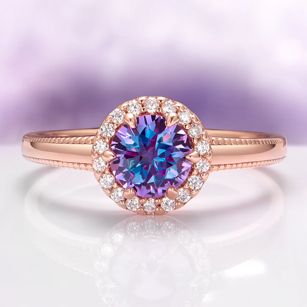 Ella Alexandrite Engagement Ring in 14K Solid Rose Gold