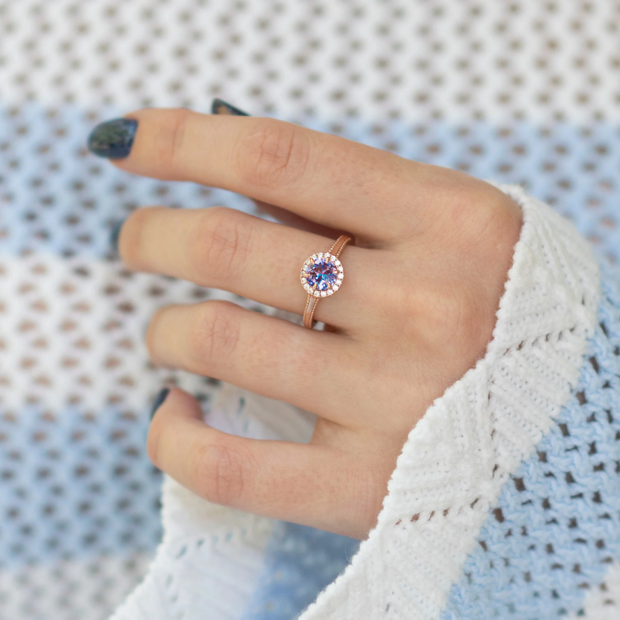 Ella Alexandrite Engagement Ring in 14K Solid Rose Gold - Image 2