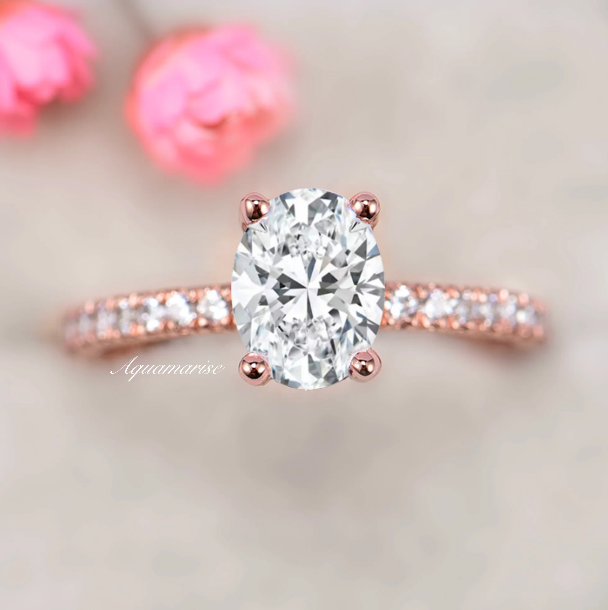 Elle Moissanite Engagement Ring (Hidden Halo) in 14K Solid Rose Gold - Image 3