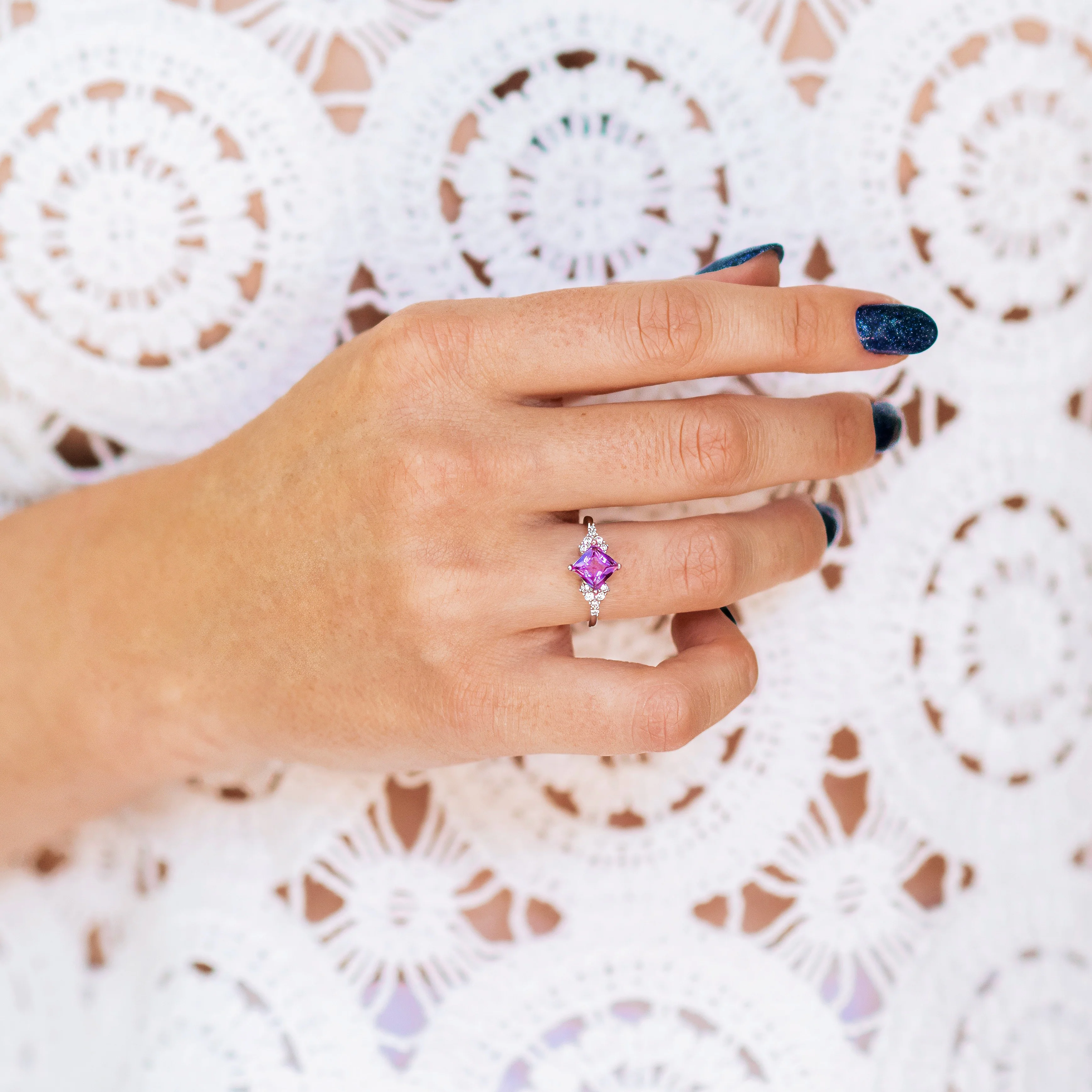 Ellie Princess Cut Amethyst Engagement Ring in 14K White Gold - Image 4