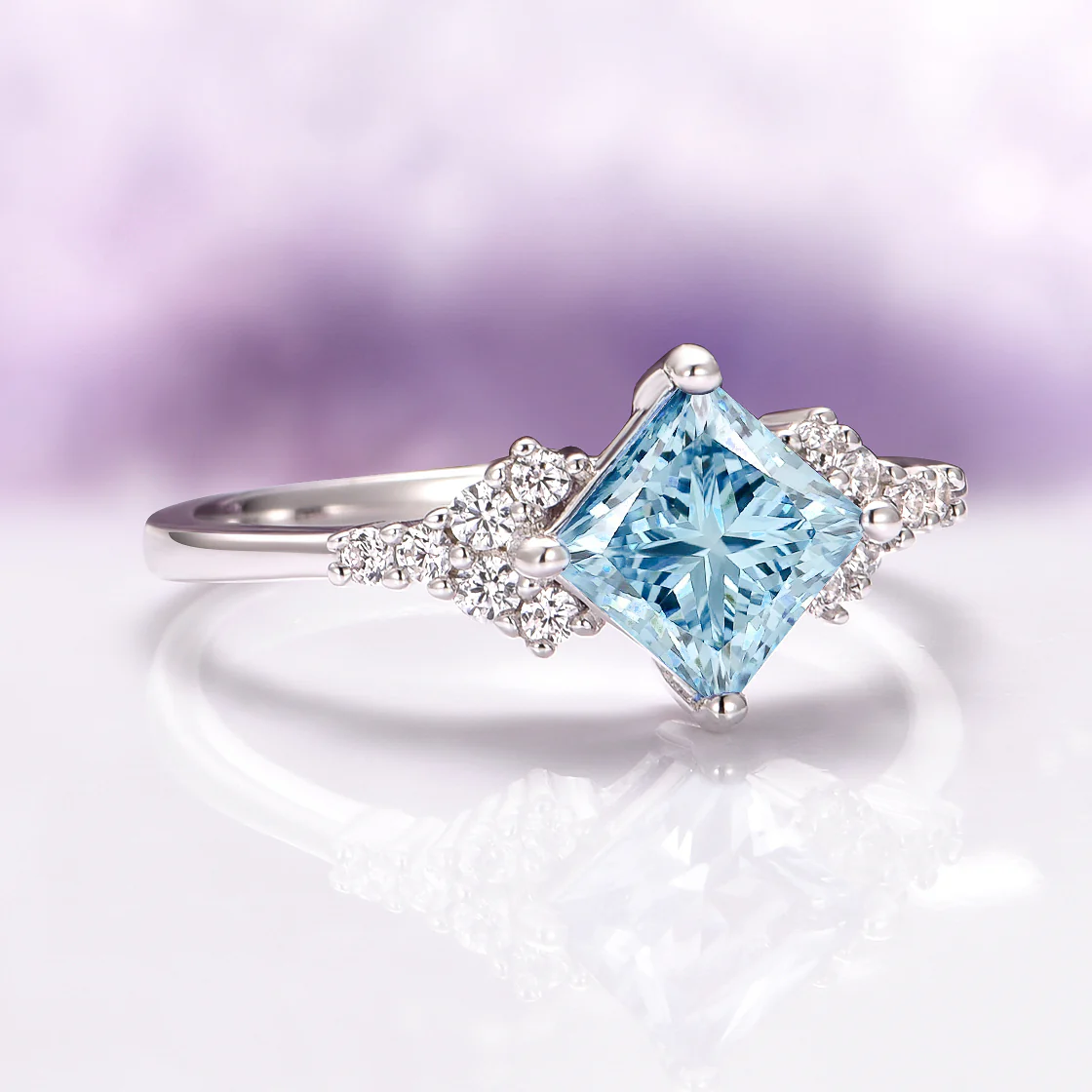 Ellie Princess Cut Aquamarine Engagement Ring in 14K White Gold - Image 3