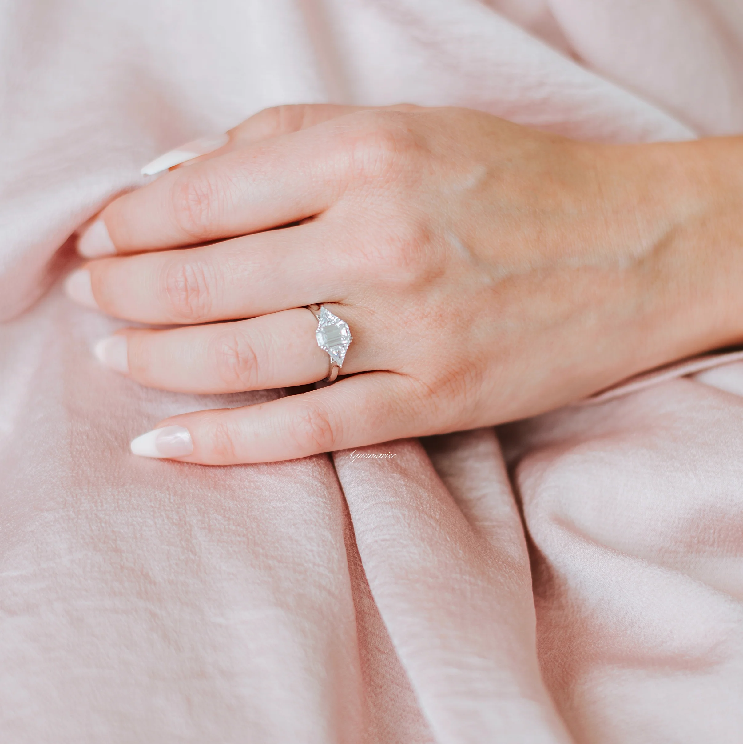 Emerald Cut Moissanite Engagement Ring in 14K White Gold - Image 3