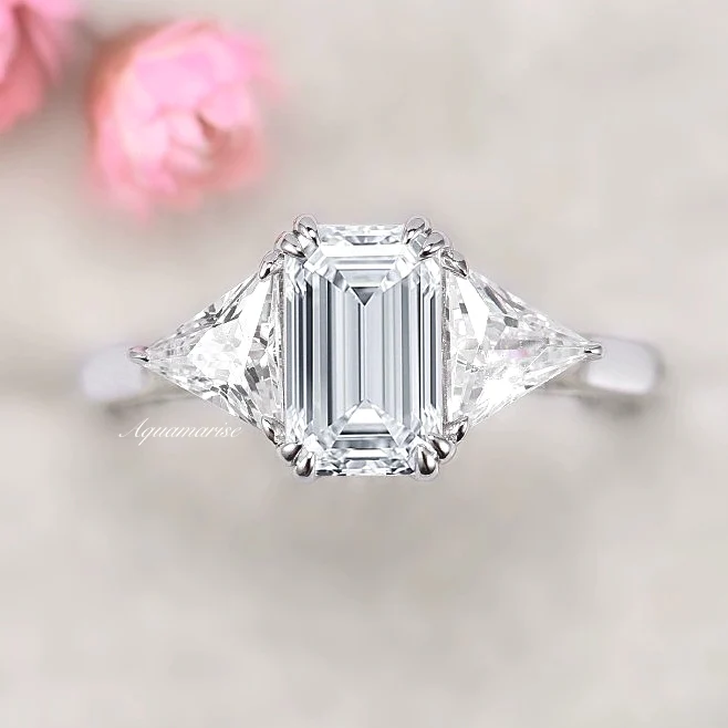 Emerald Cut Moissanite Engagement Ring in 14K White Gold - Image 4