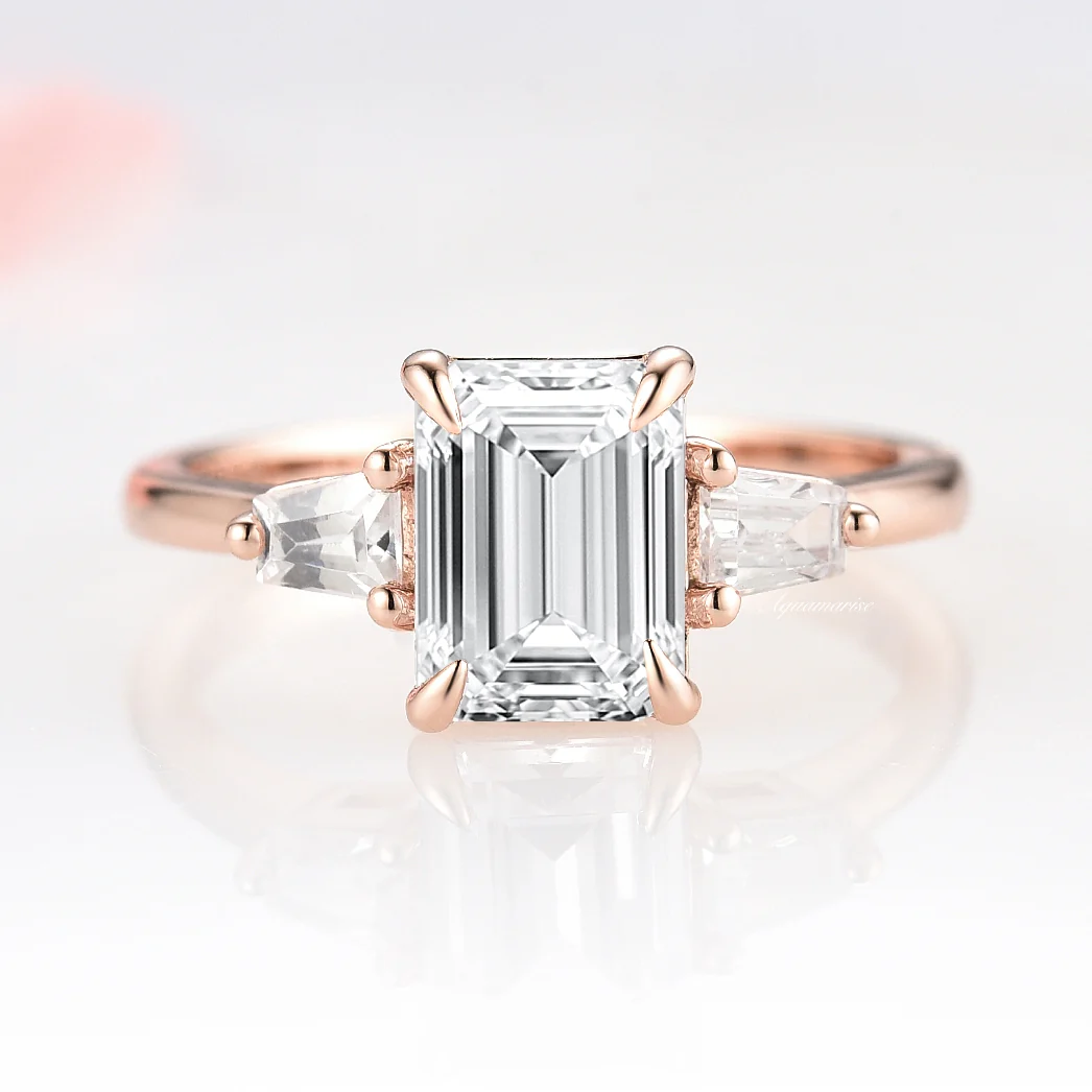 Emerald Cut Lab-Grown Diamond Engagement Ring- 14K Solid Rose Gold (IGI Certified)