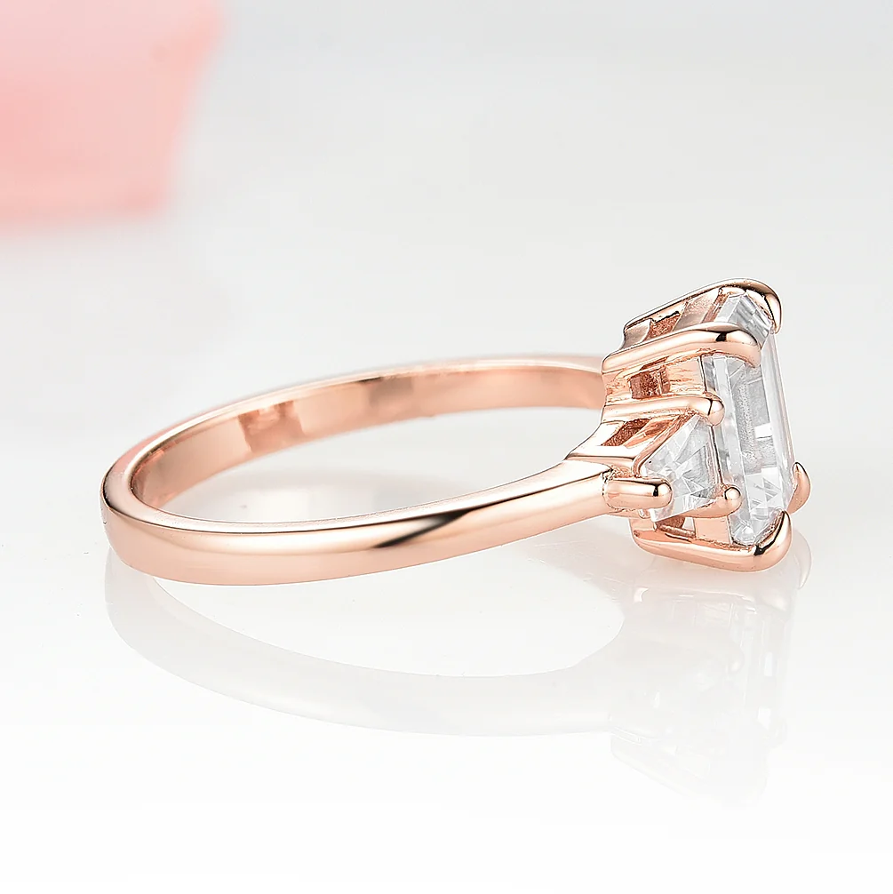 Emerald Cut Lab-Grown Diamond Engagement Ring- 14K Solid Rose Gold (IGI Certified) - Image 4