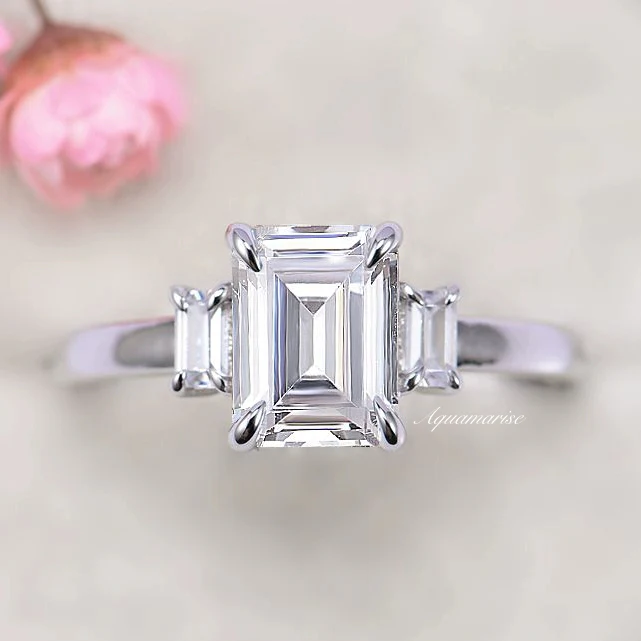 Emerald Cut Lab-Grown Diamond Engagement Ring- 14K White Gold (IGI Certified) - Image 3