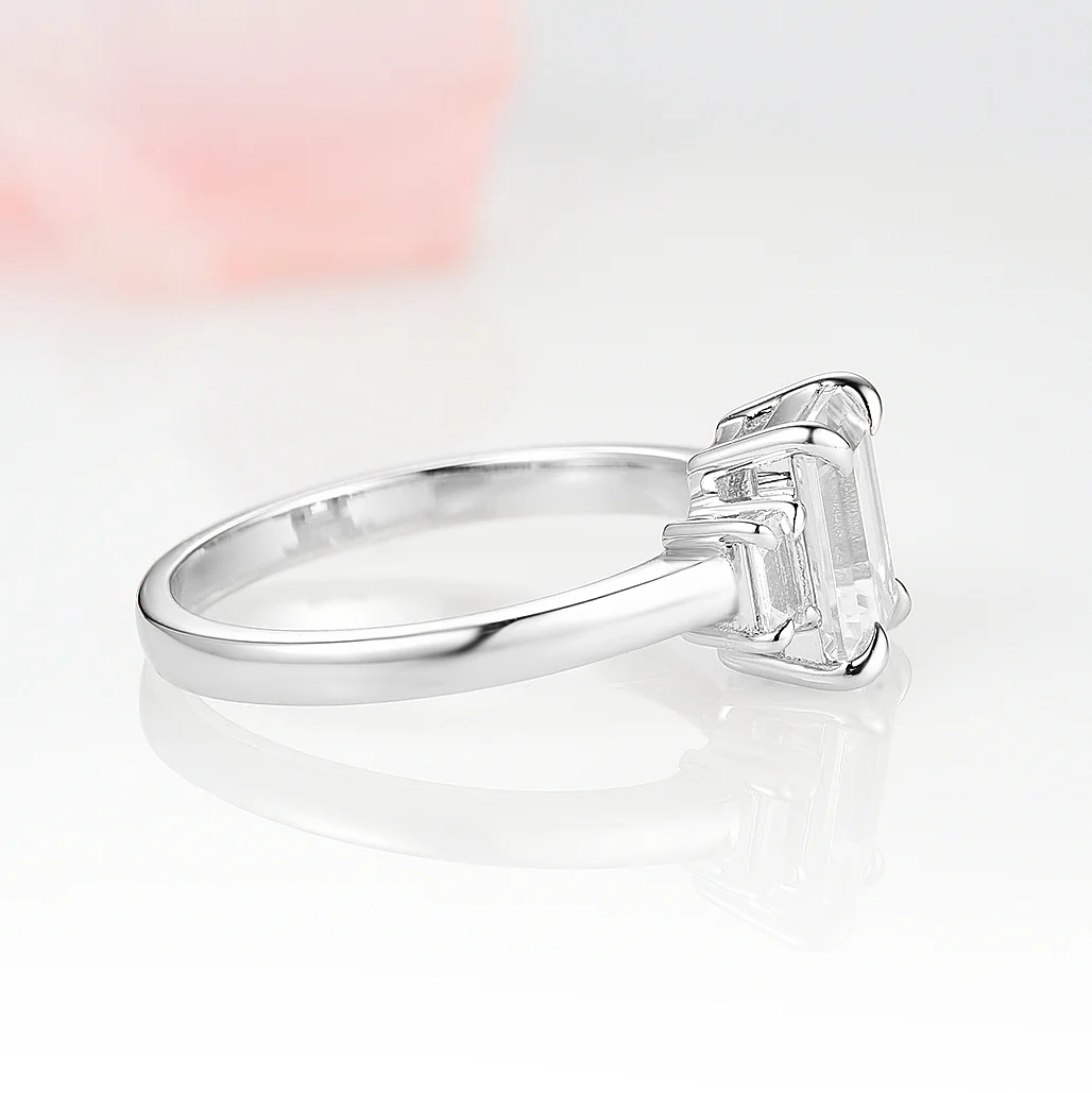 Emerald Cut Lab-Grown Diamond Engagement Ring- 14K White Gold (IGI Certified) - Image 4