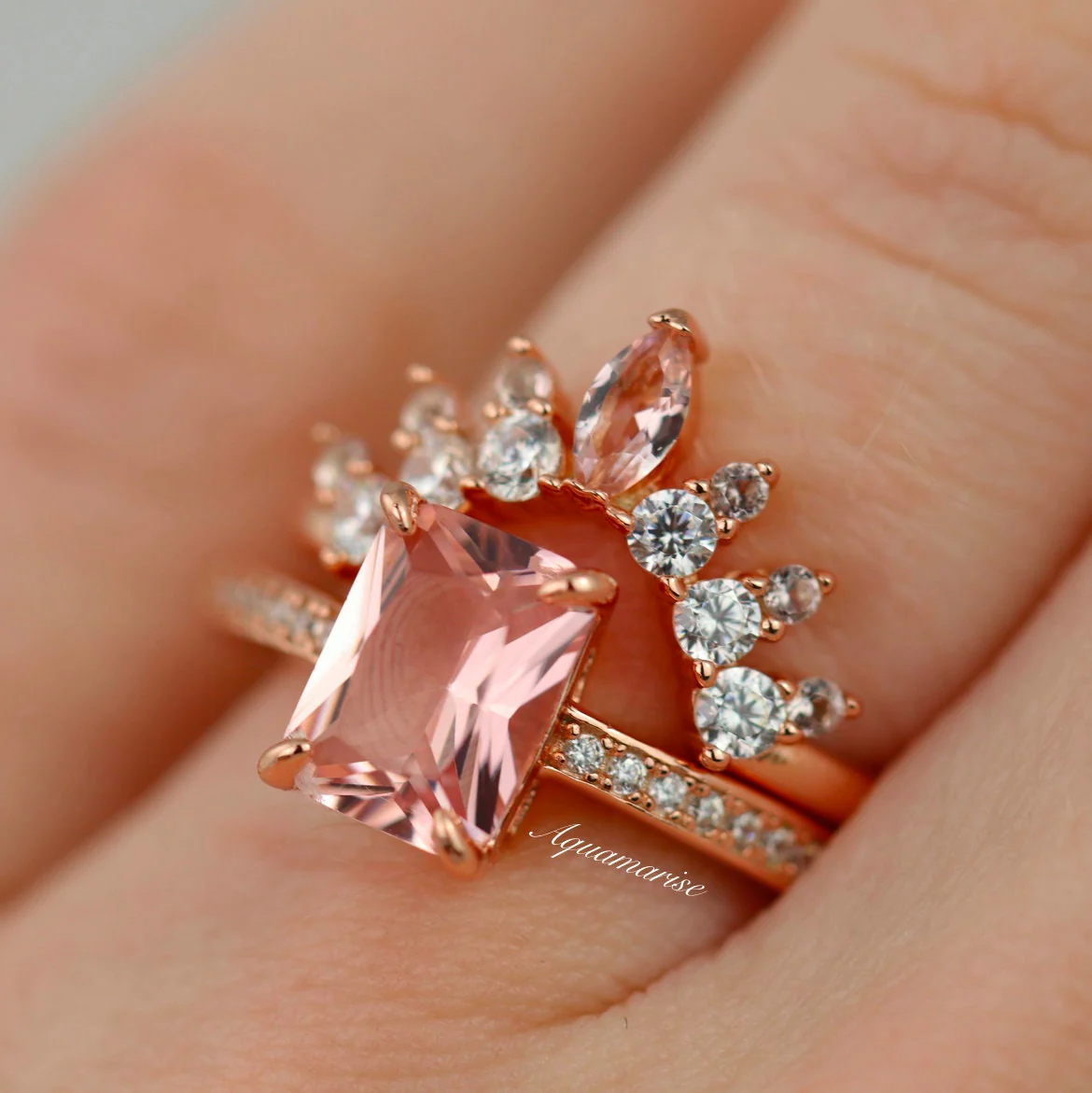 Ava Emerald Cut Morganite Ring in 14K Rose Gold Vermeil - Image 2