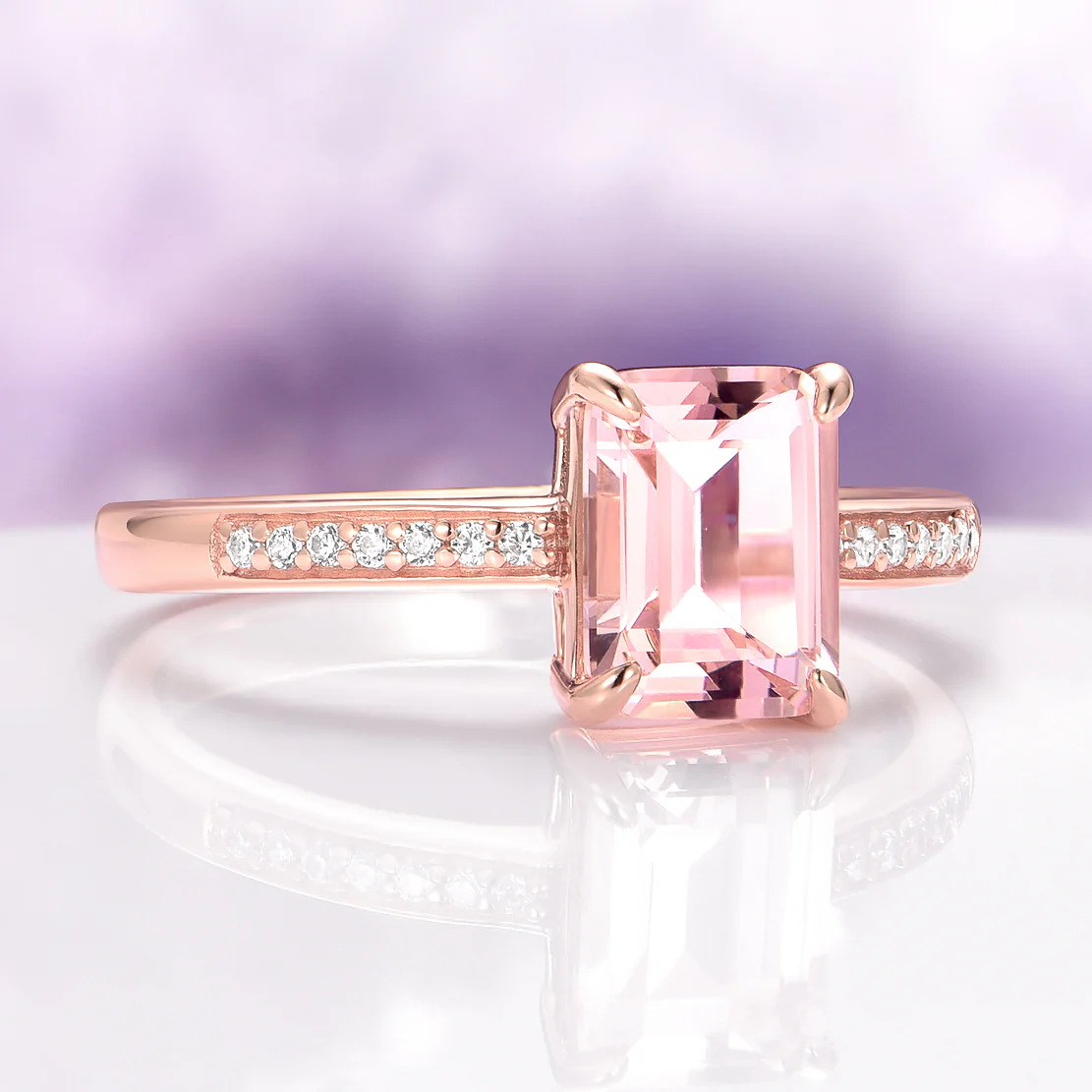 Ava Emerald Cut Morganite Ring in 14K Rose Gold Vermeil - Image 3
