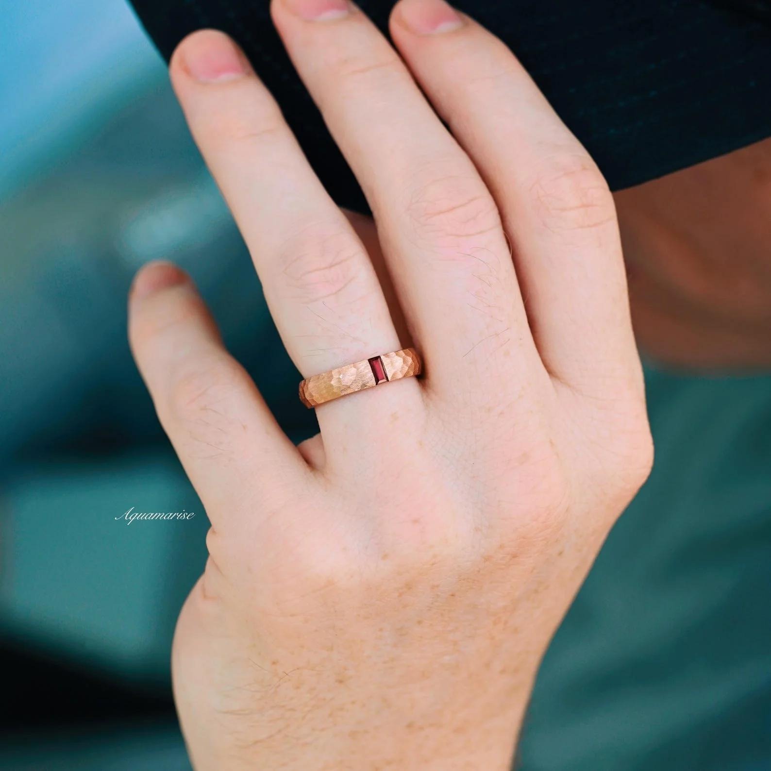 Garnet Wedding Band in 14K Solid Rose Gold (5.5mm) - Image 2