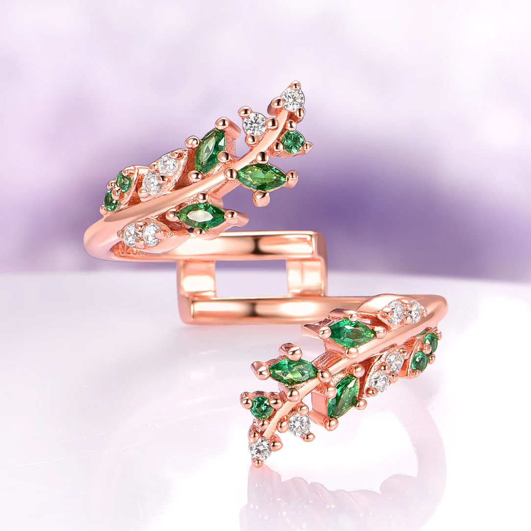 Green Moss Agate Leaf Engagement Ring in 14K Solid Rose Gold - Image 11