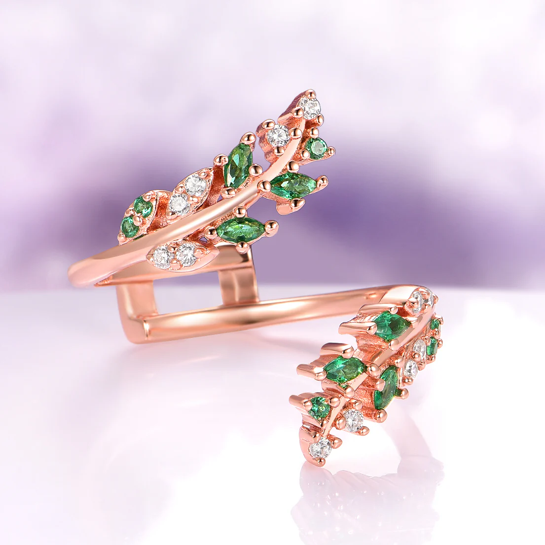 Green Moss Agate Leaf Engagement Ring in 14K Solid Rose Gold - Image 12