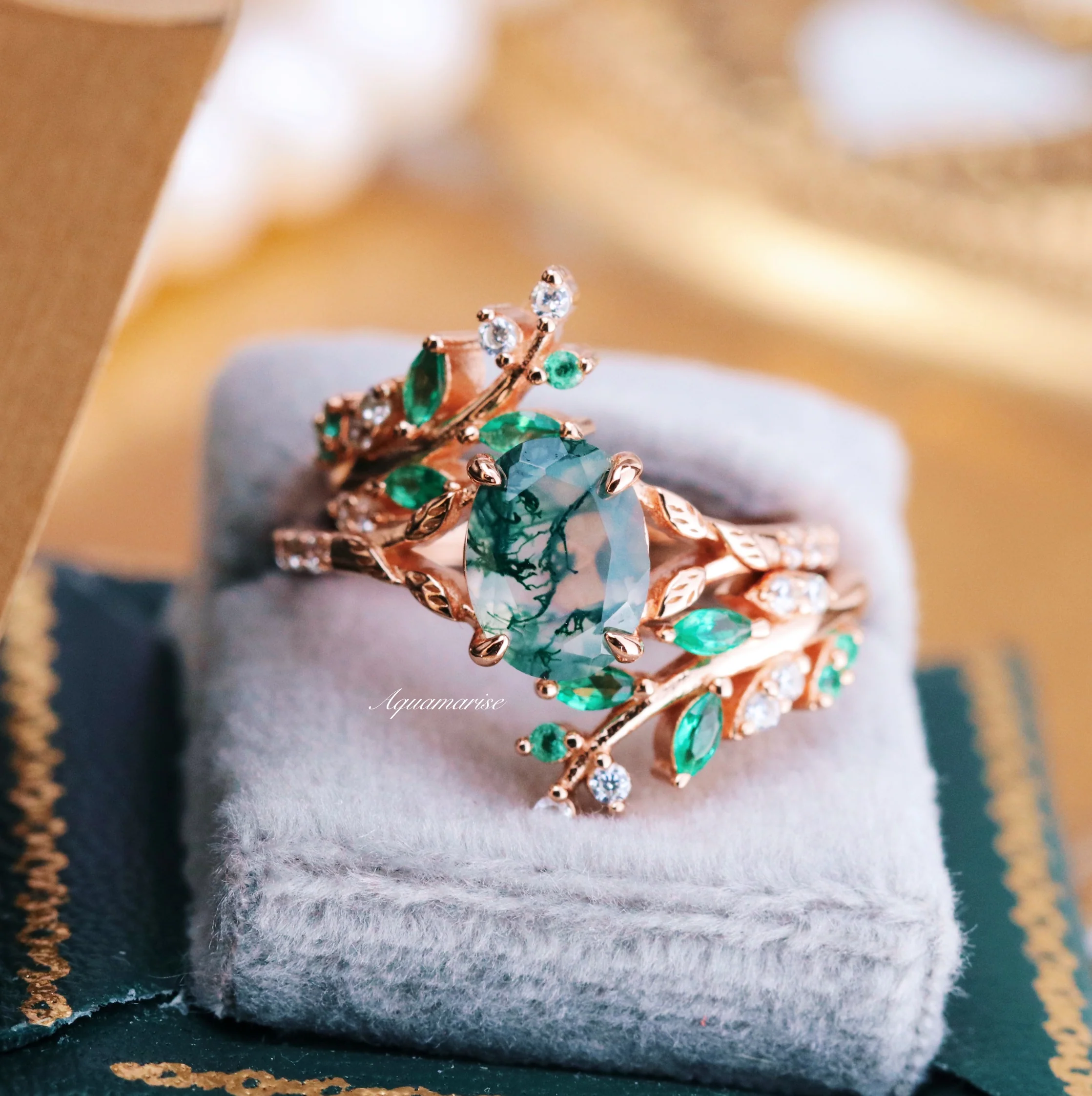 Emerald Leaf Ring Guard in 14K Solid Rose Gold - Image 8