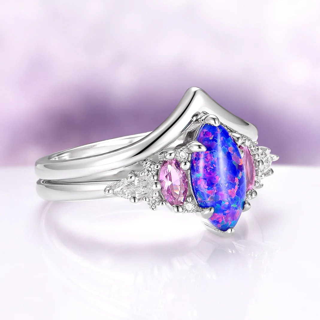 Emerie Blue Fire Opal & Pink Sapphire Ring Set in Sterling Silver - Image 4