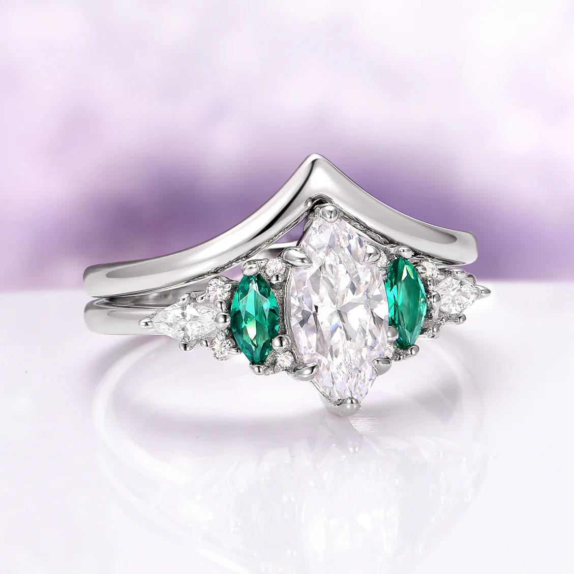 Emerie Lab-Grown Diamond and Emerald Engagement Ring Set in 14K White Gold (IGI Certified) - Image 4