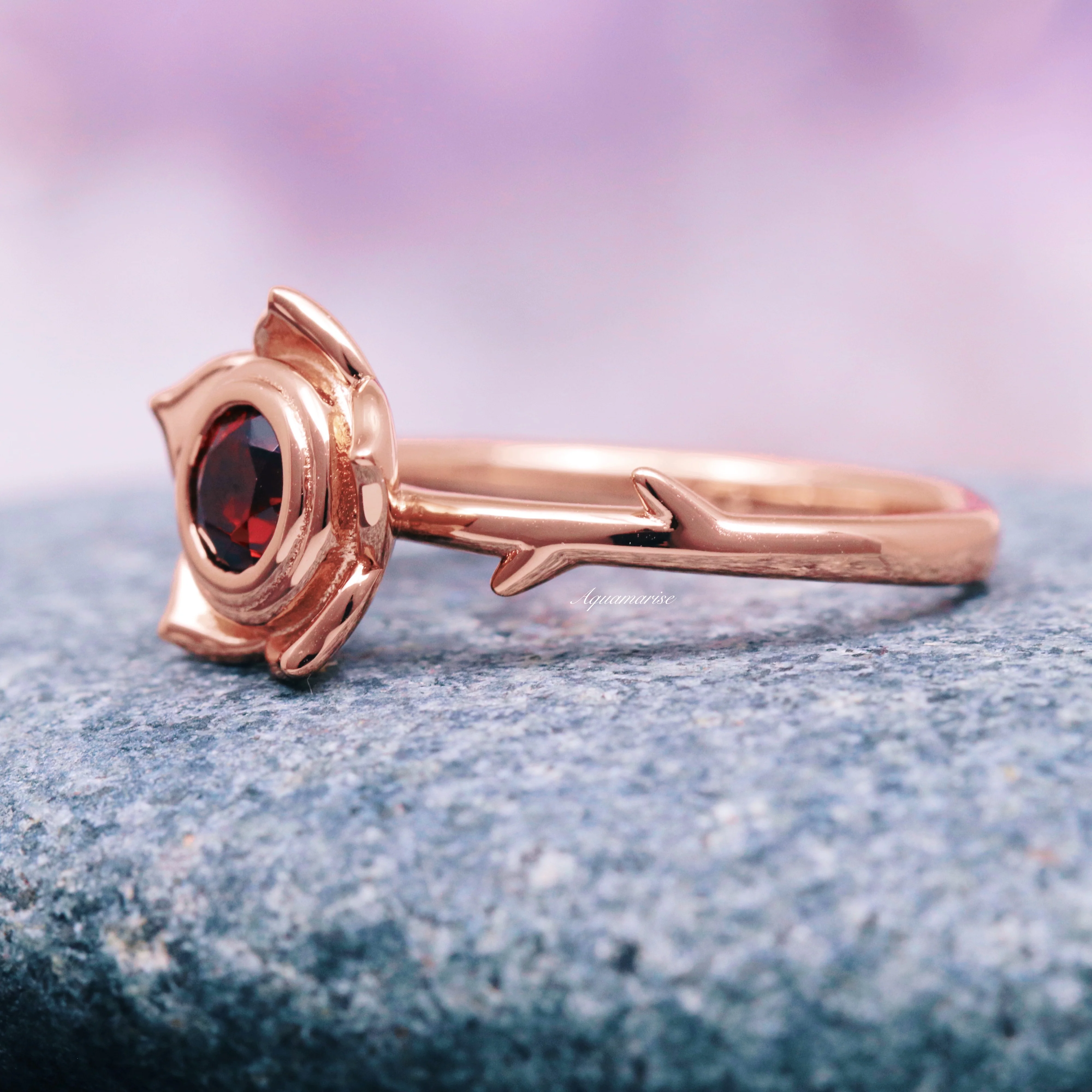 Enchanted Rose Red Garnet Ring- 14K Rose Gold Vermeil - Image 2