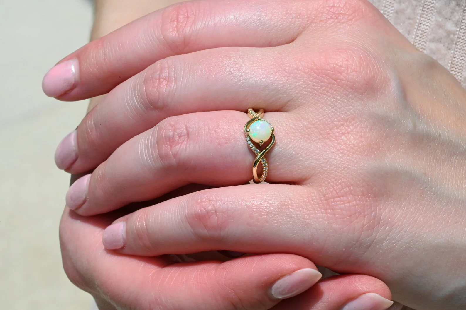 Entwined Natural Australian Opal Engagement Ring in 14K Solid Yellow Gold - Image 6