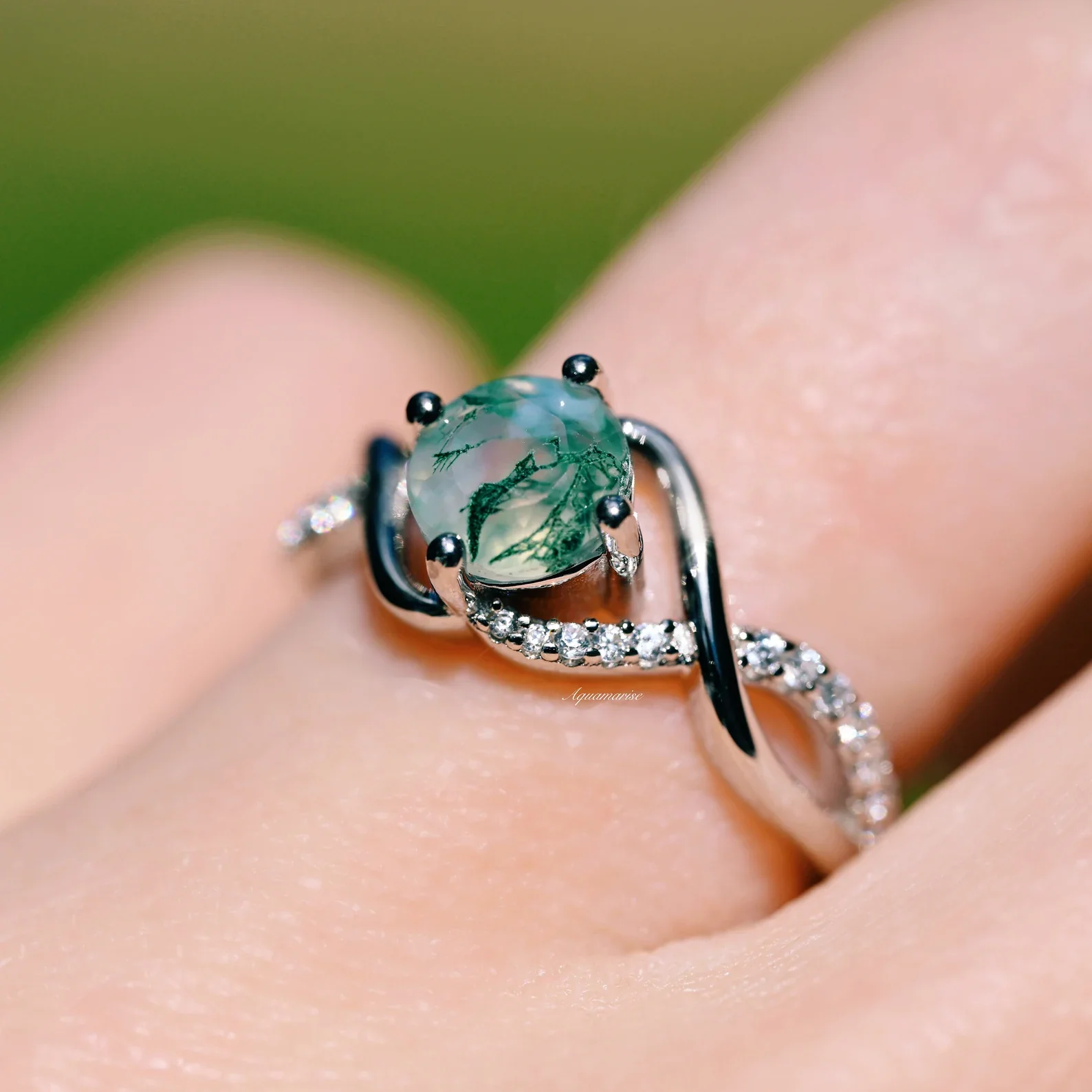 Entwined Green Moss Agate Ring- Sterling Silver - Image 2