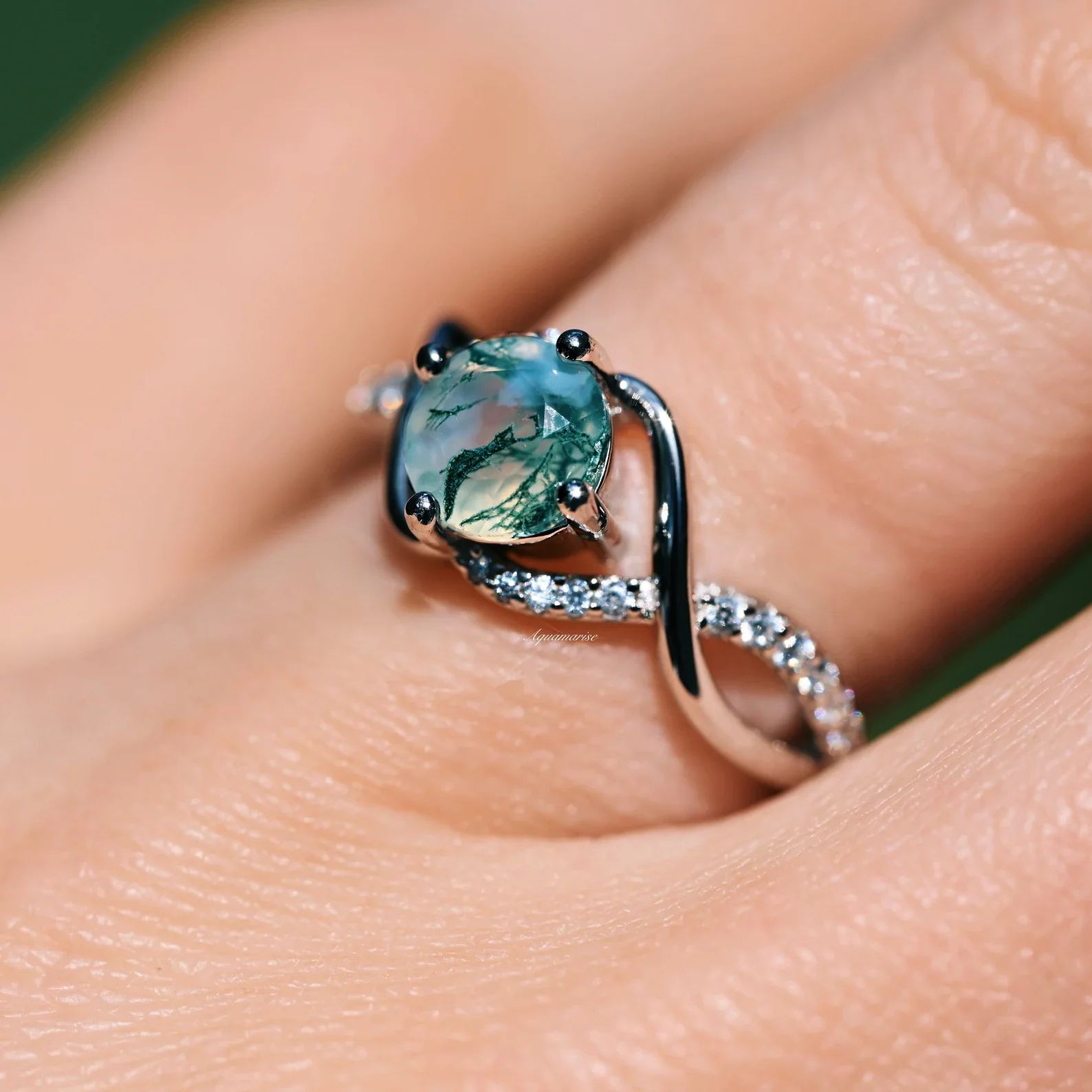 Entwined Green Moss Agate Ring- Sterling Silver - Image 3