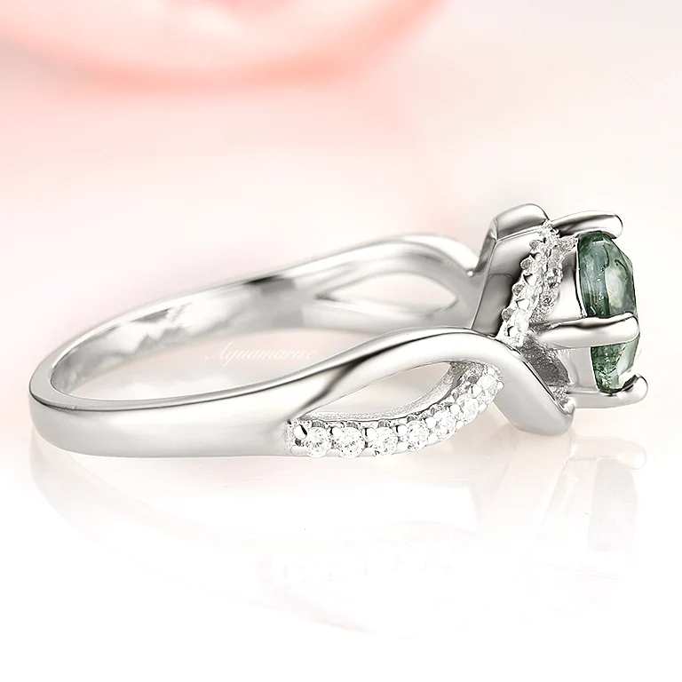 Entwined Green Moss Agate Ring- Sterling Silver - Image 4
