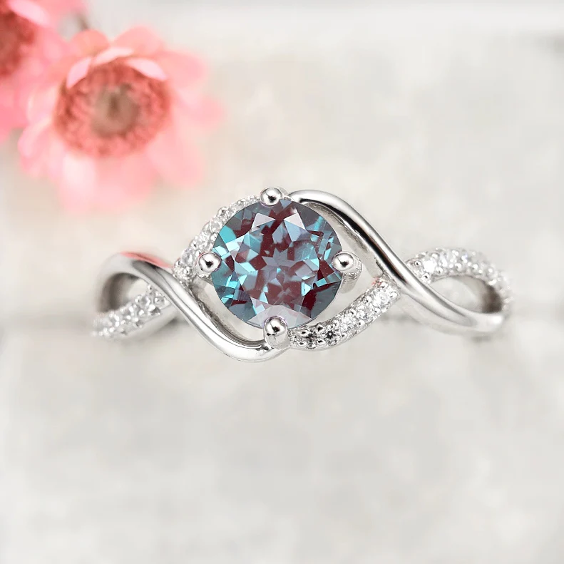 Entwined Teal & Purple Alexandrite Ring- Sterling Silver - Image 2