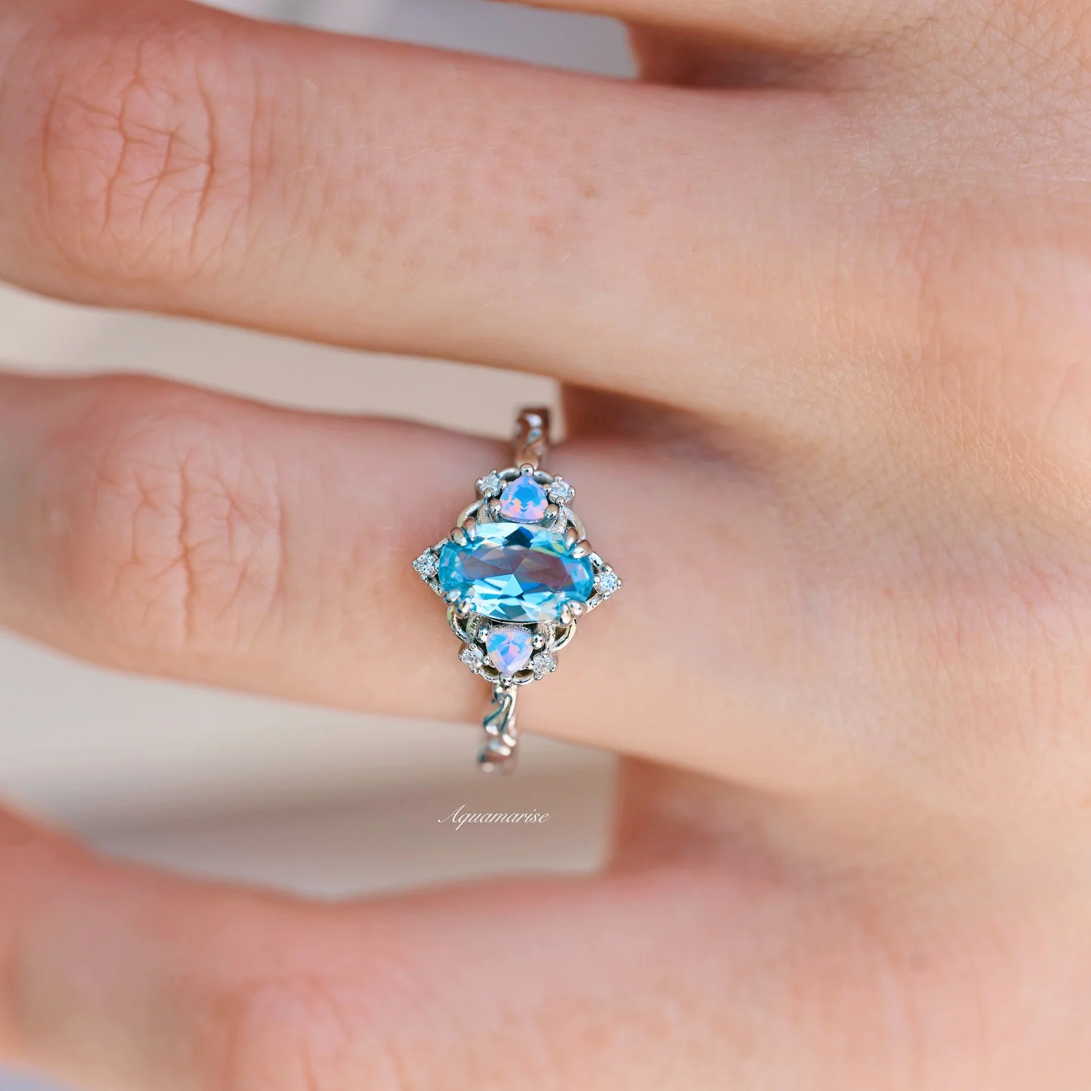 Esme Aquamarine & Opalescent Sapphire Ring in 14K White Gold - Image 5