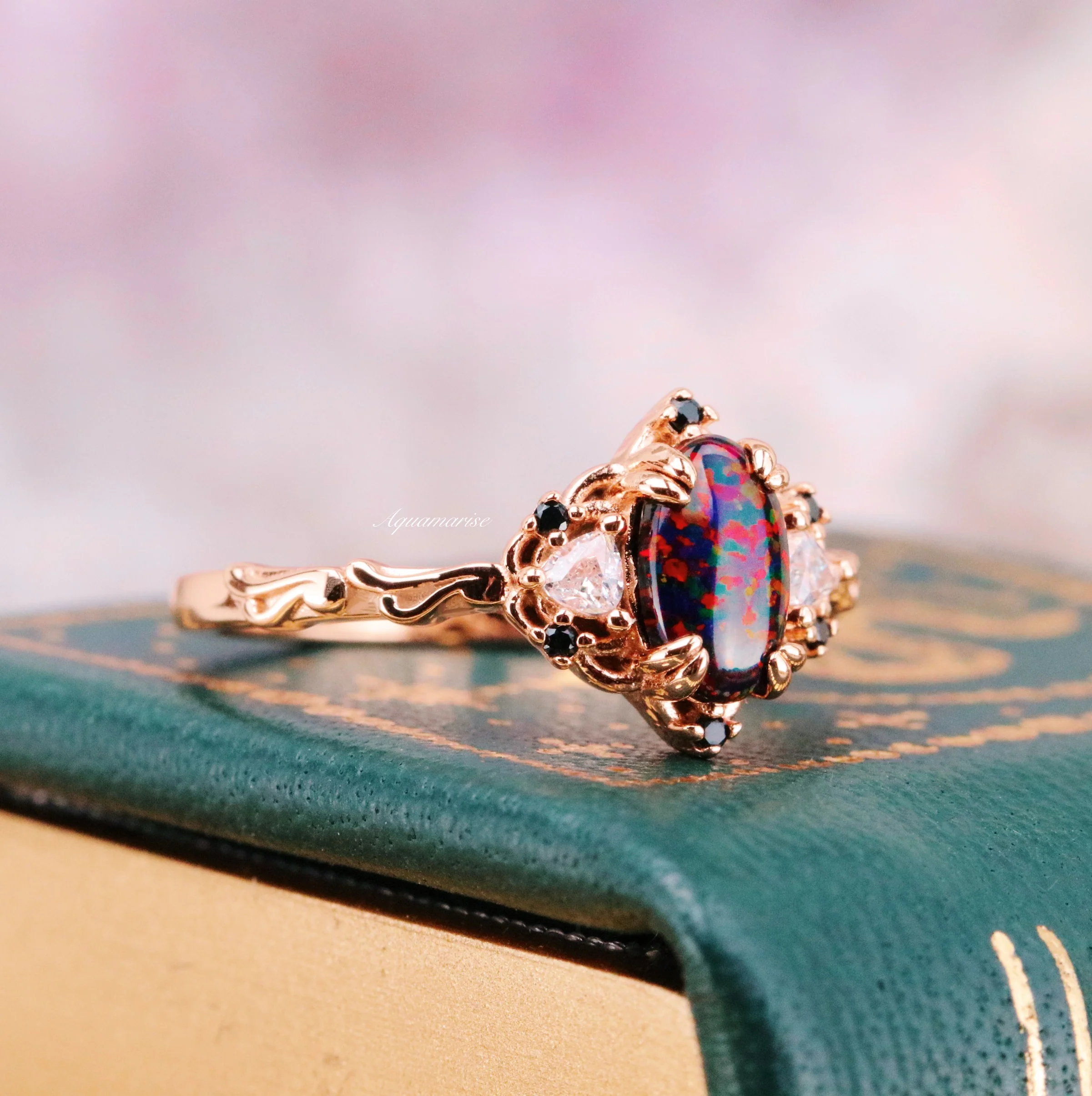 Esme Black Fire Opal Ring- 14K Rose Gold Vermeil - Image 6